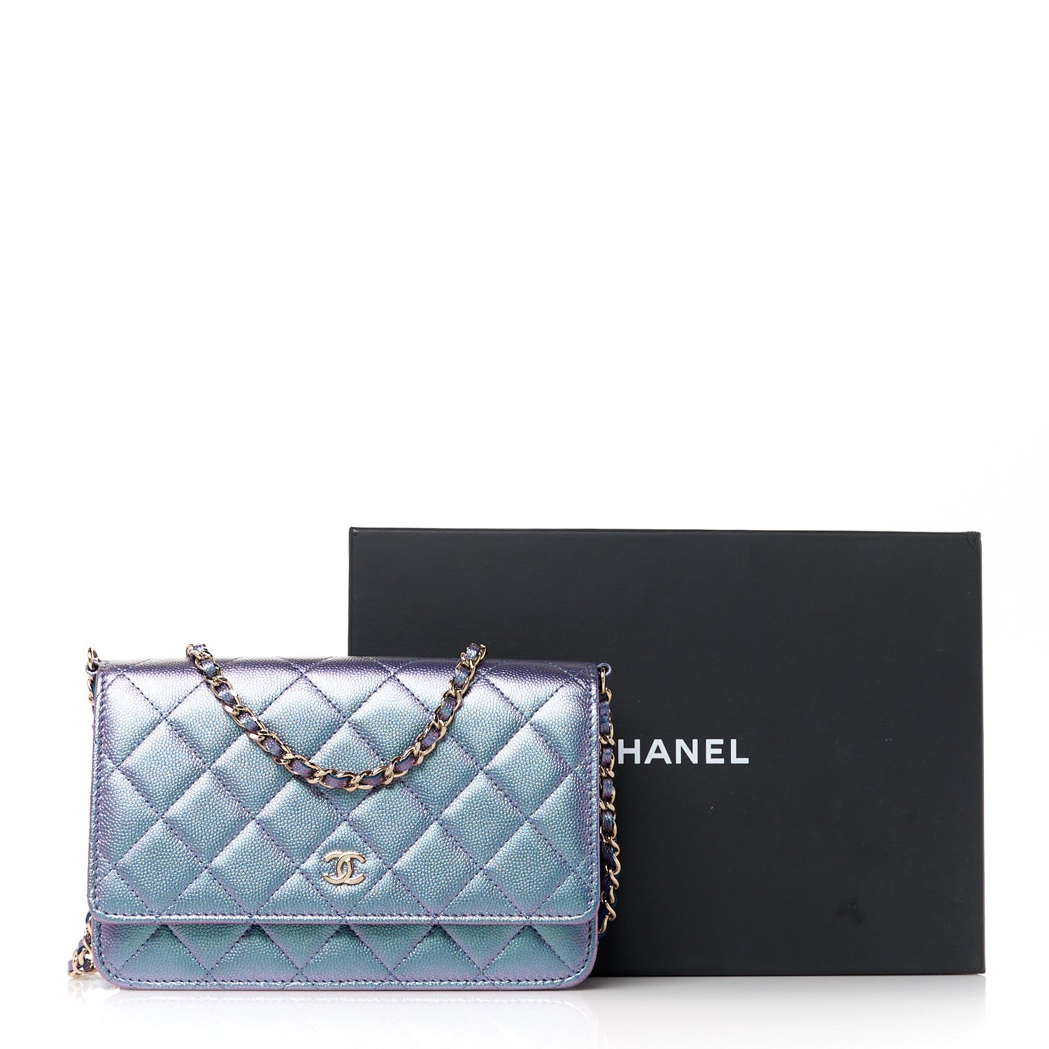 Chanel Iridescent Caviar Quilted Wallet on Chain WOC Dark Blue 12 of 12