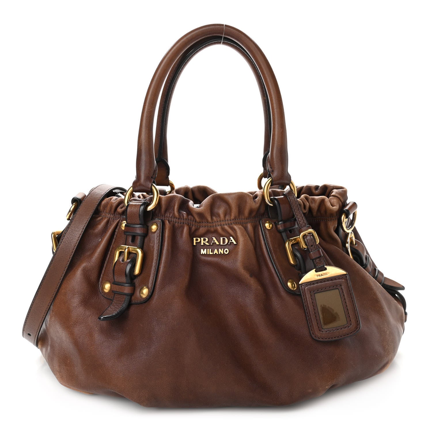 Prada Soft Calf Gathered Tote Nocciolo 1023000 – FASHIONPHILE