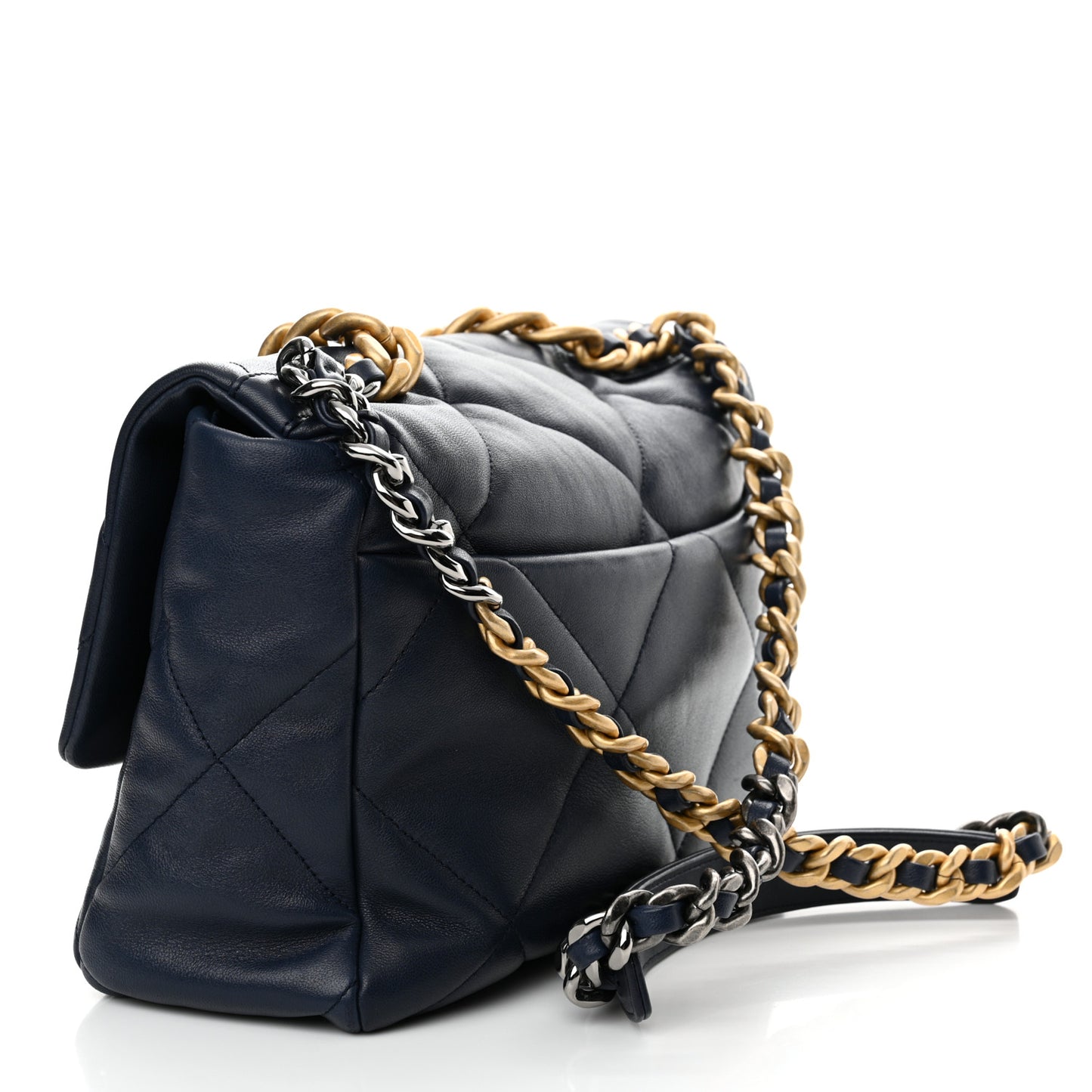 Lambskin Quilted Large Chanel 19 Flap Navy Blue