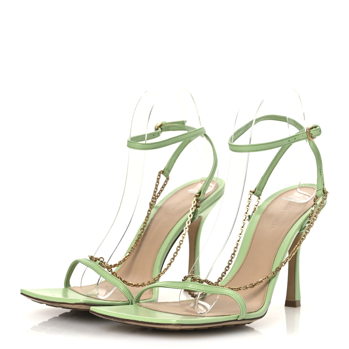Lambskin Stretch Chain Strap 90mm Sandals 40.5 Pistachio