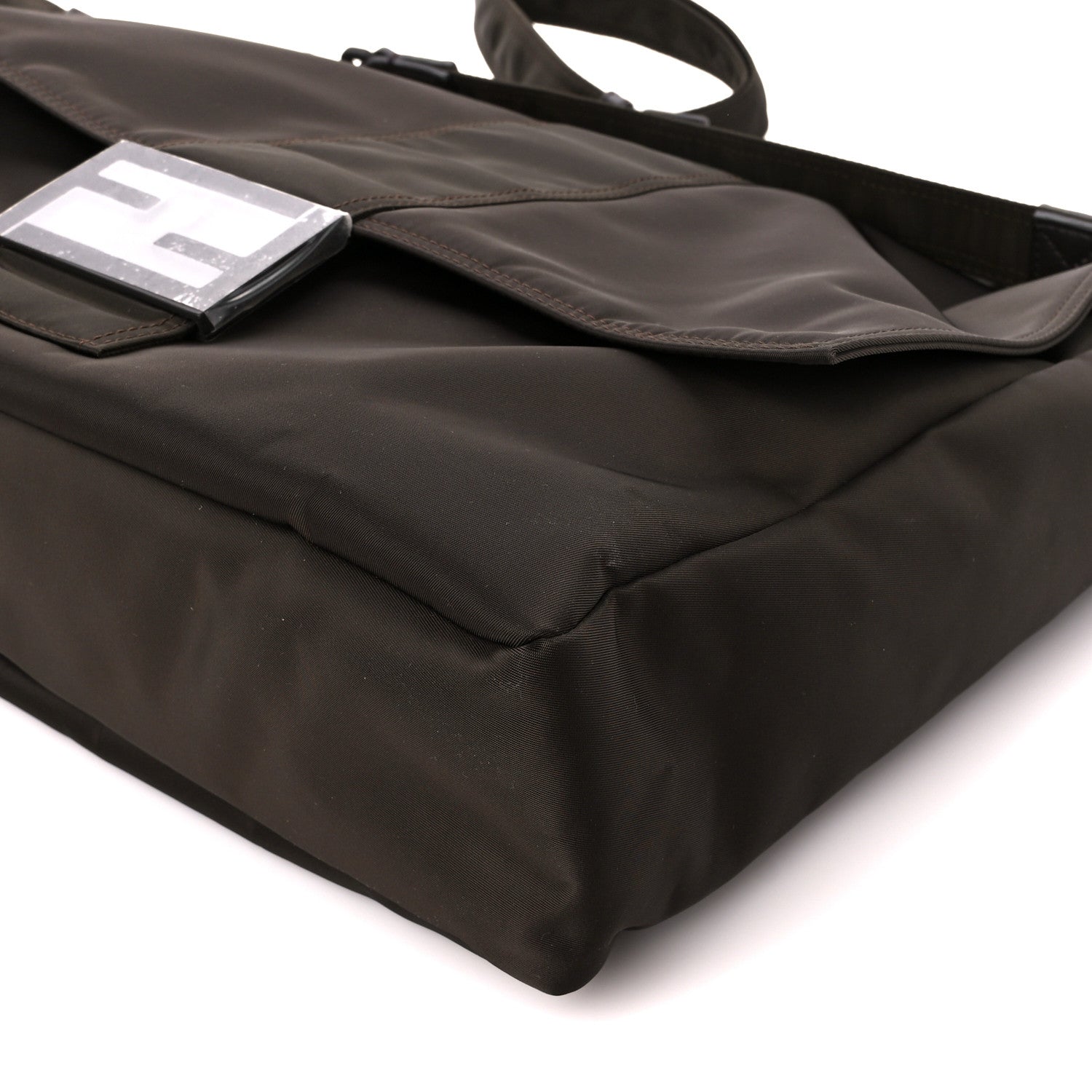 Fendi Econyl Nylon Cuoio Romano Monochrome Large Baguette Messenger Bag Ebano 12 of 12