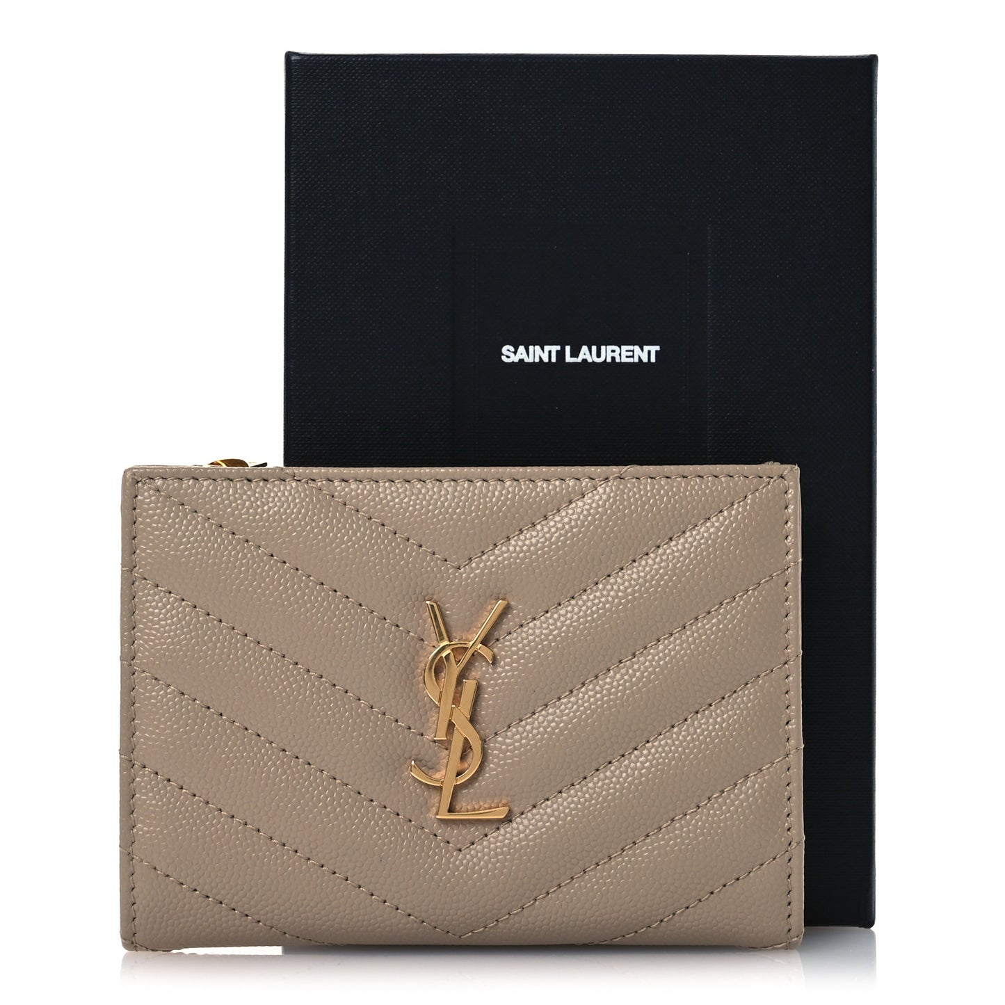Grain De Poudre Matelasse Chevron Cassandre Fragments Zipperred Bi-Fold Wallet Dark Beige