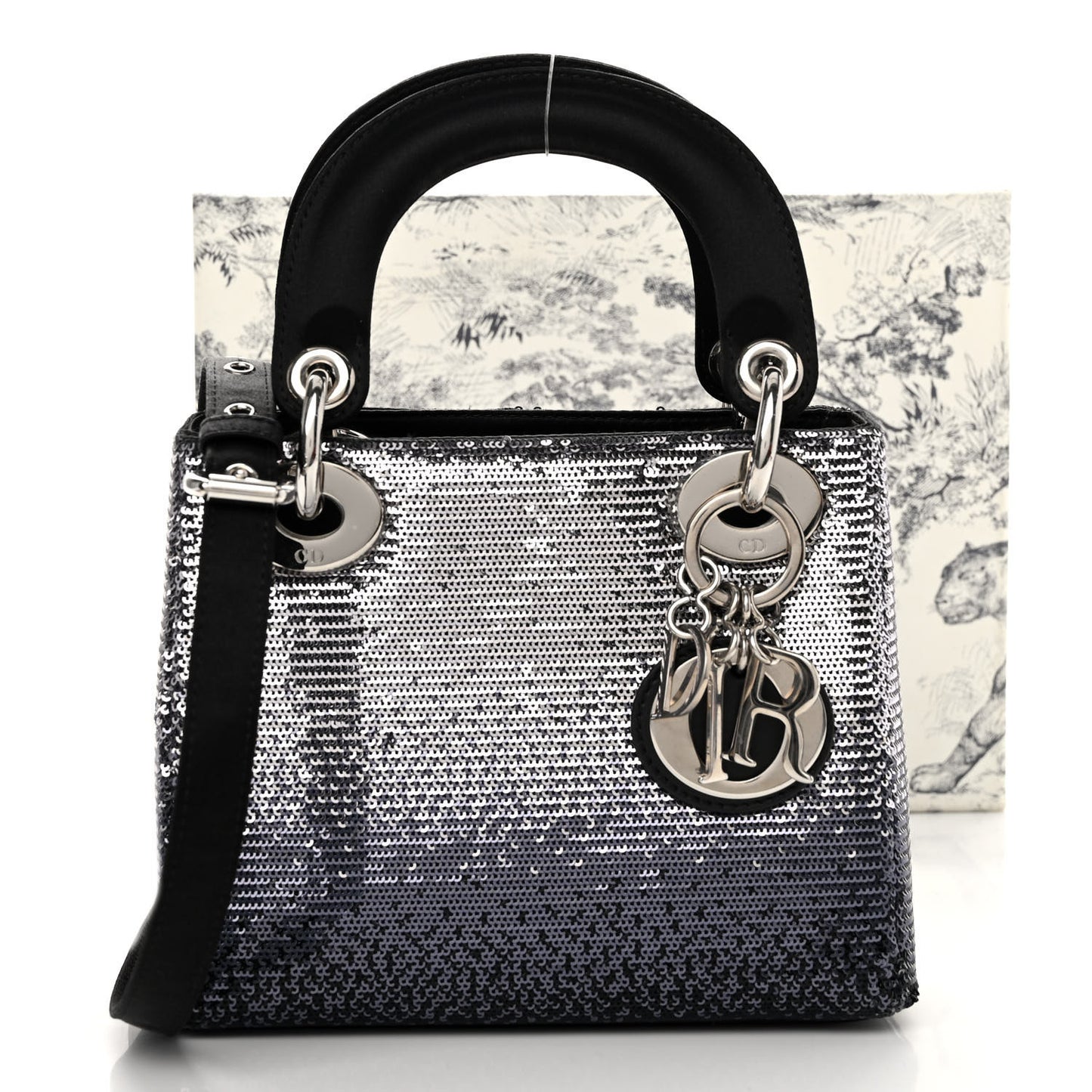 Satin Sequin Gradient Mini Lady Dior Black Silver