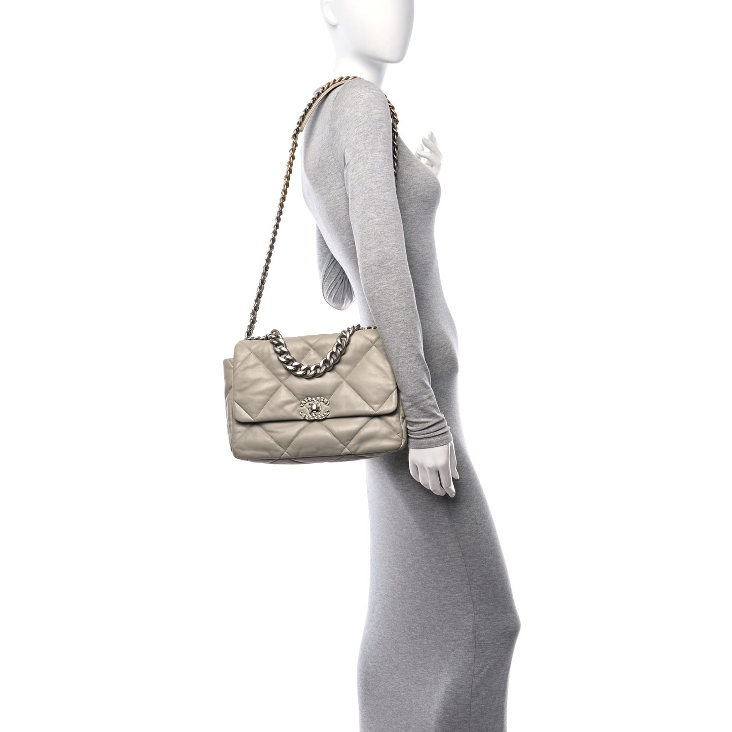 Lambskin Quilted Large Chanel 19 Flap Light Grey