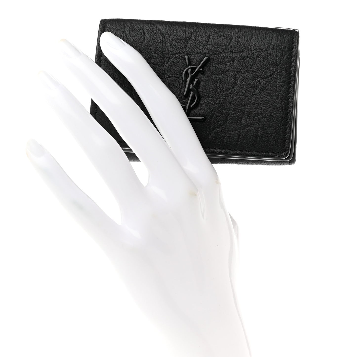 Calfskin Crocodile Embossed Monogram Compact Tri Fold Black