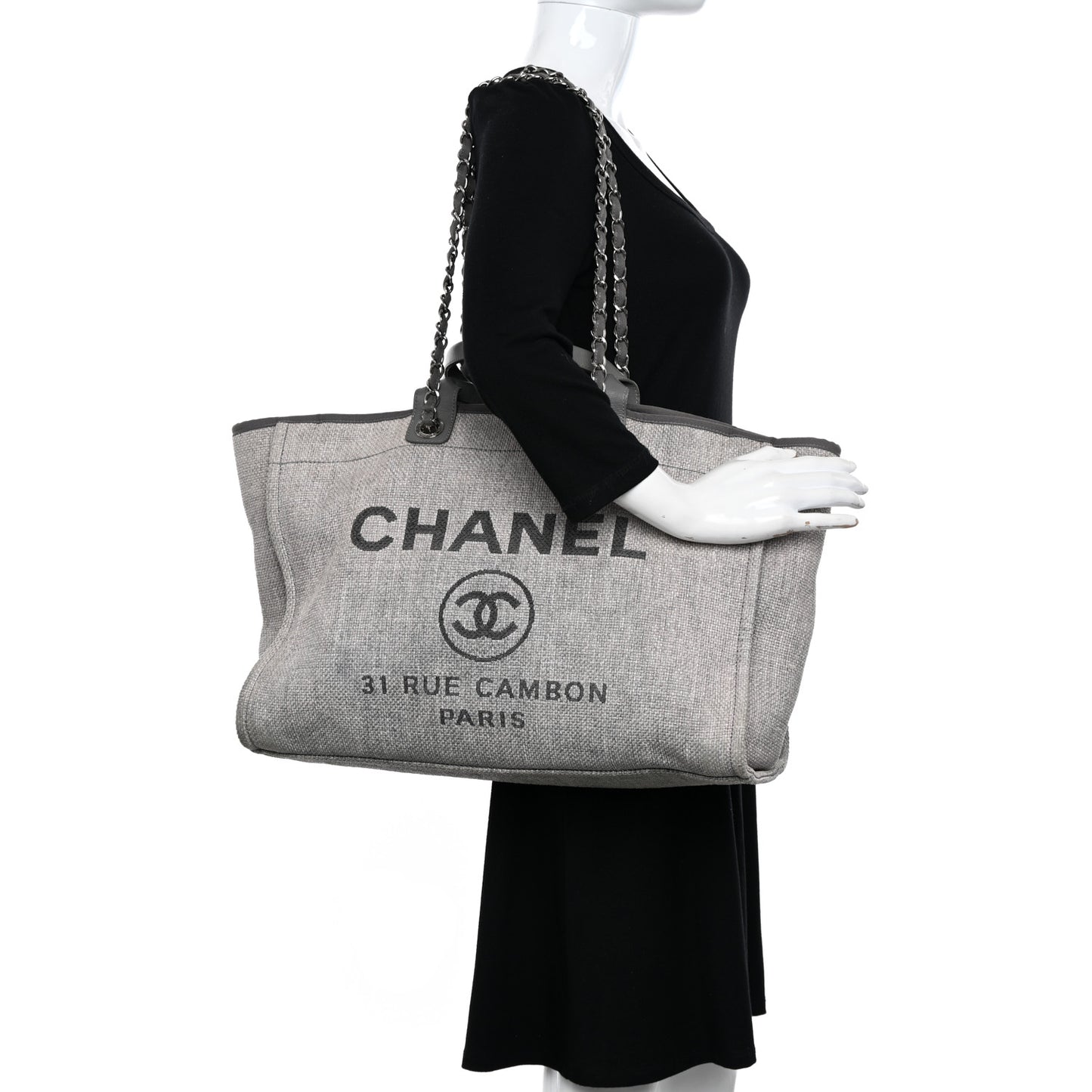 Woven Straw Large Deauville Tote Grey