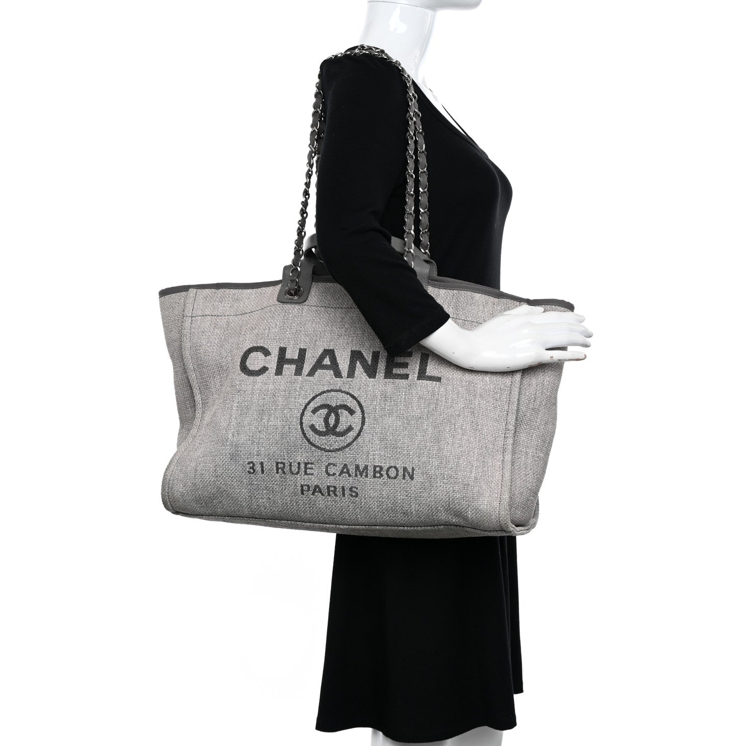 Chanel Woven Straw Large Deauville Tote Grey 2 of 18