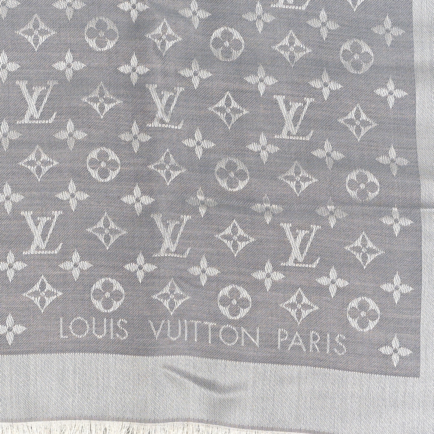 Wool Silk Monogram Denim Shawl Pearl Grey