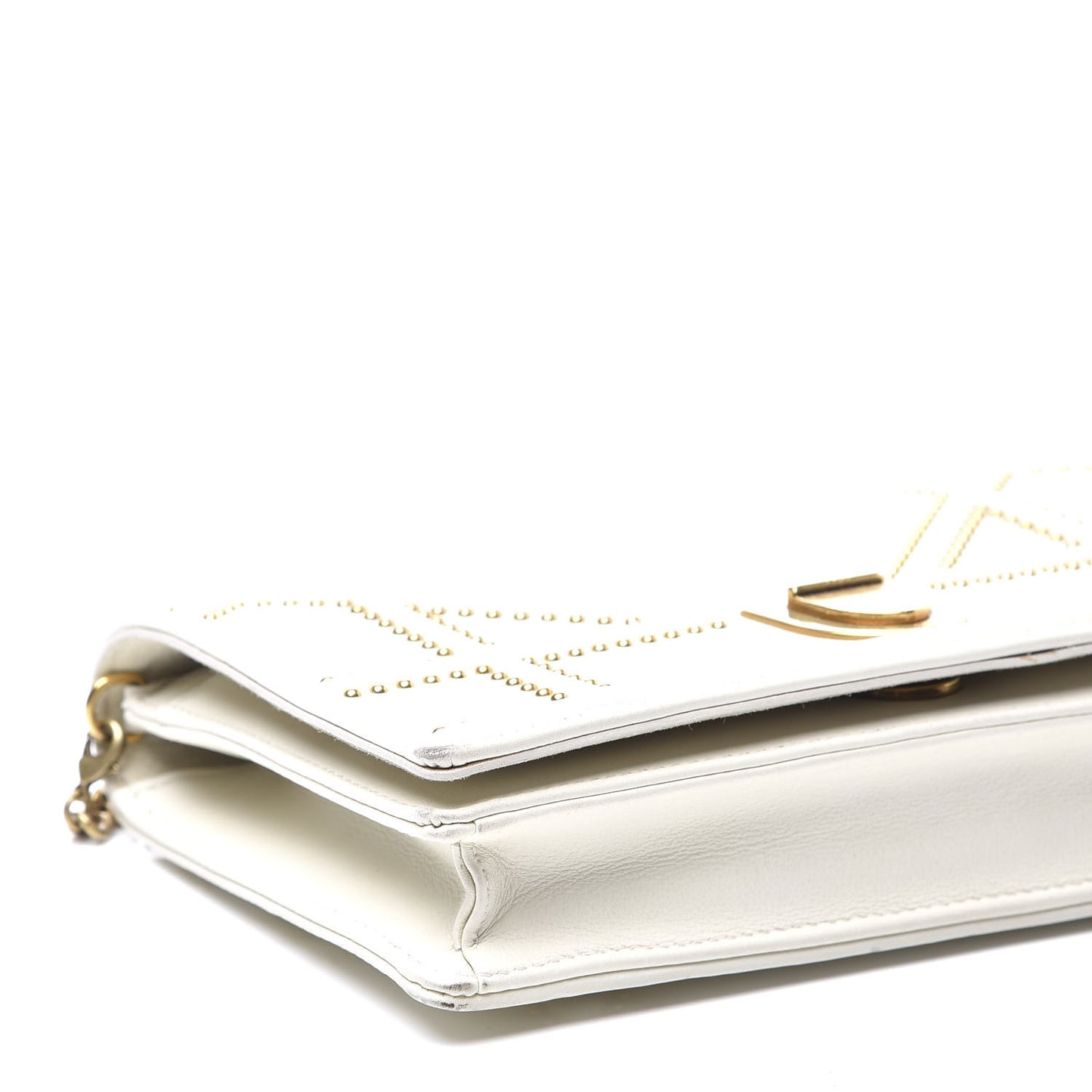 Calfskin Studded Diorama Wallet on Chain Pouch Off White