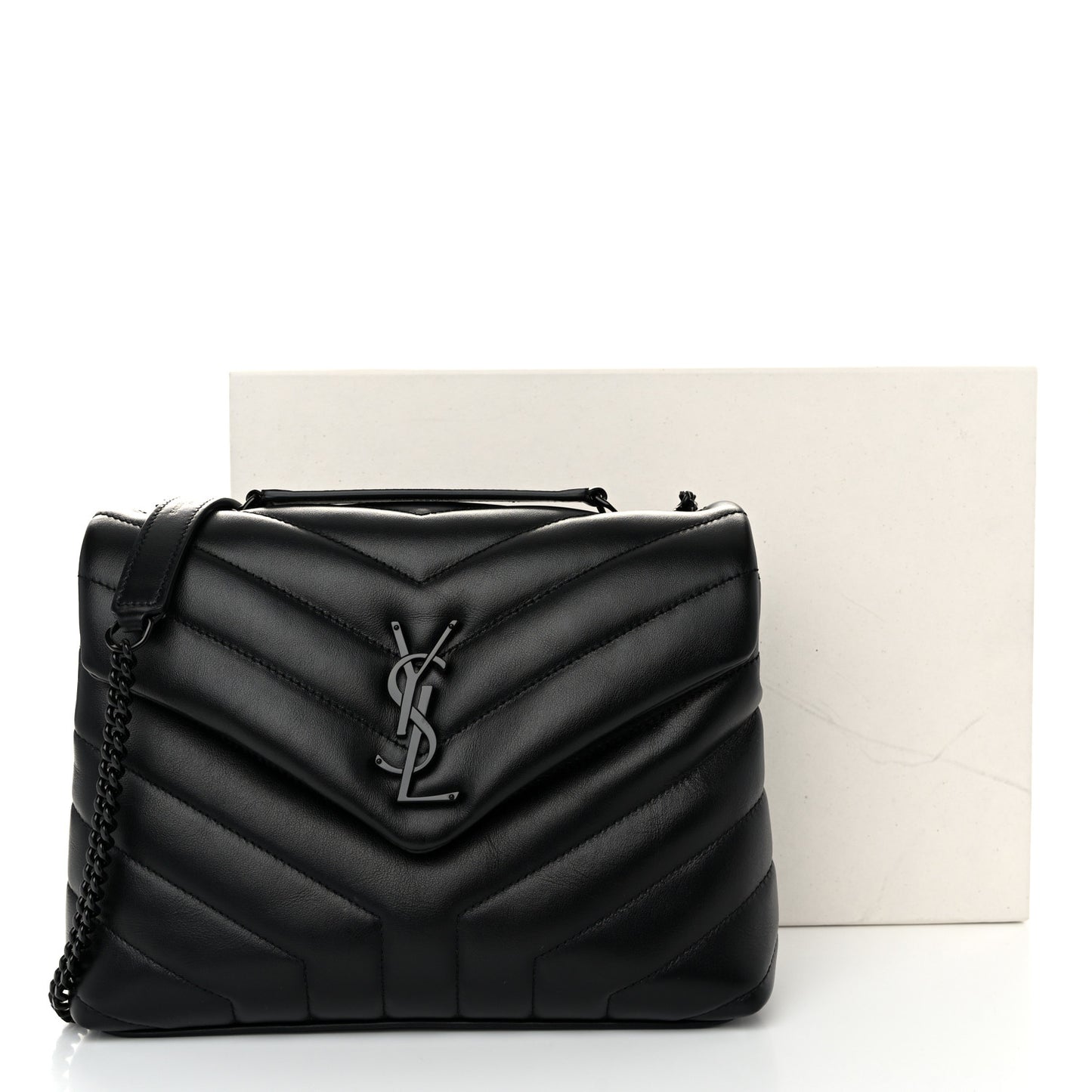 Calfskin Y Quilted Monogram Monochrome Small Loulou Chain Satchel Black