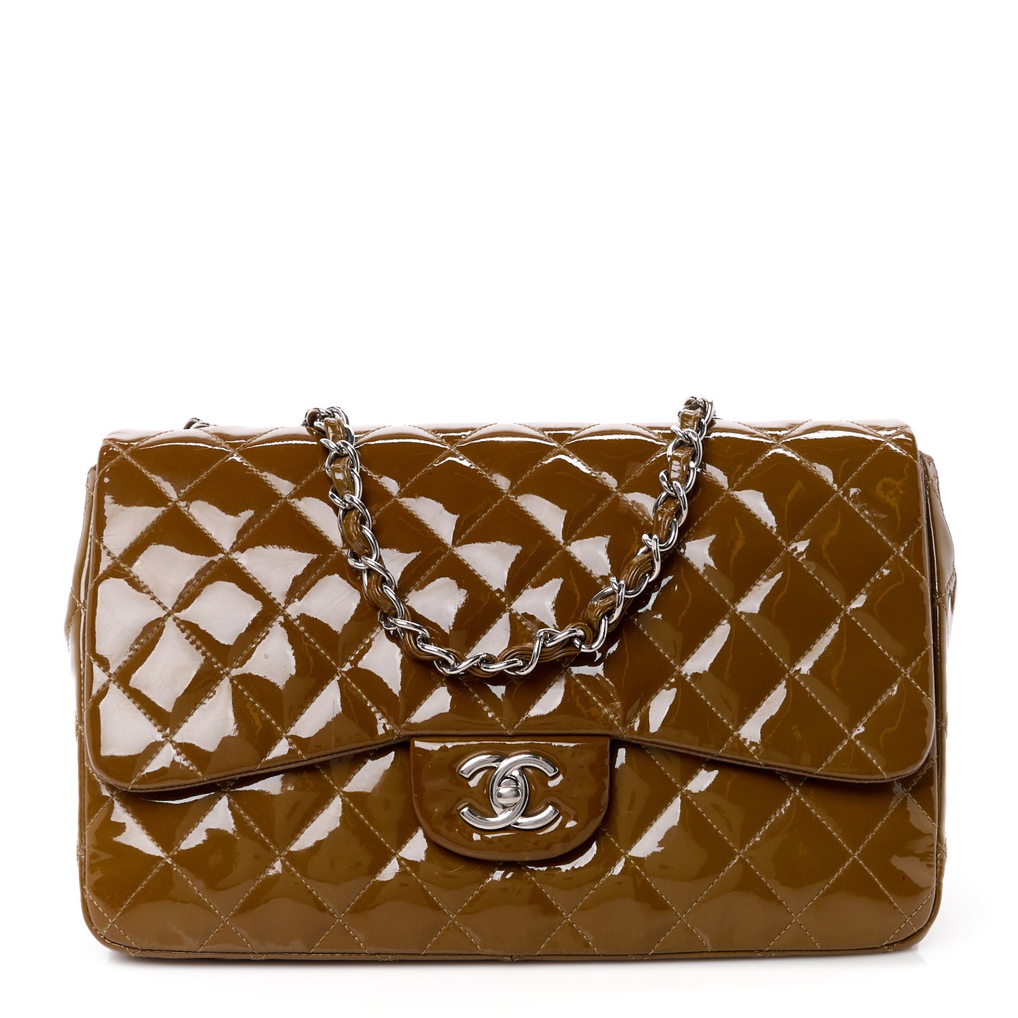 Patent Quilted Jumbo Single Flap Brown