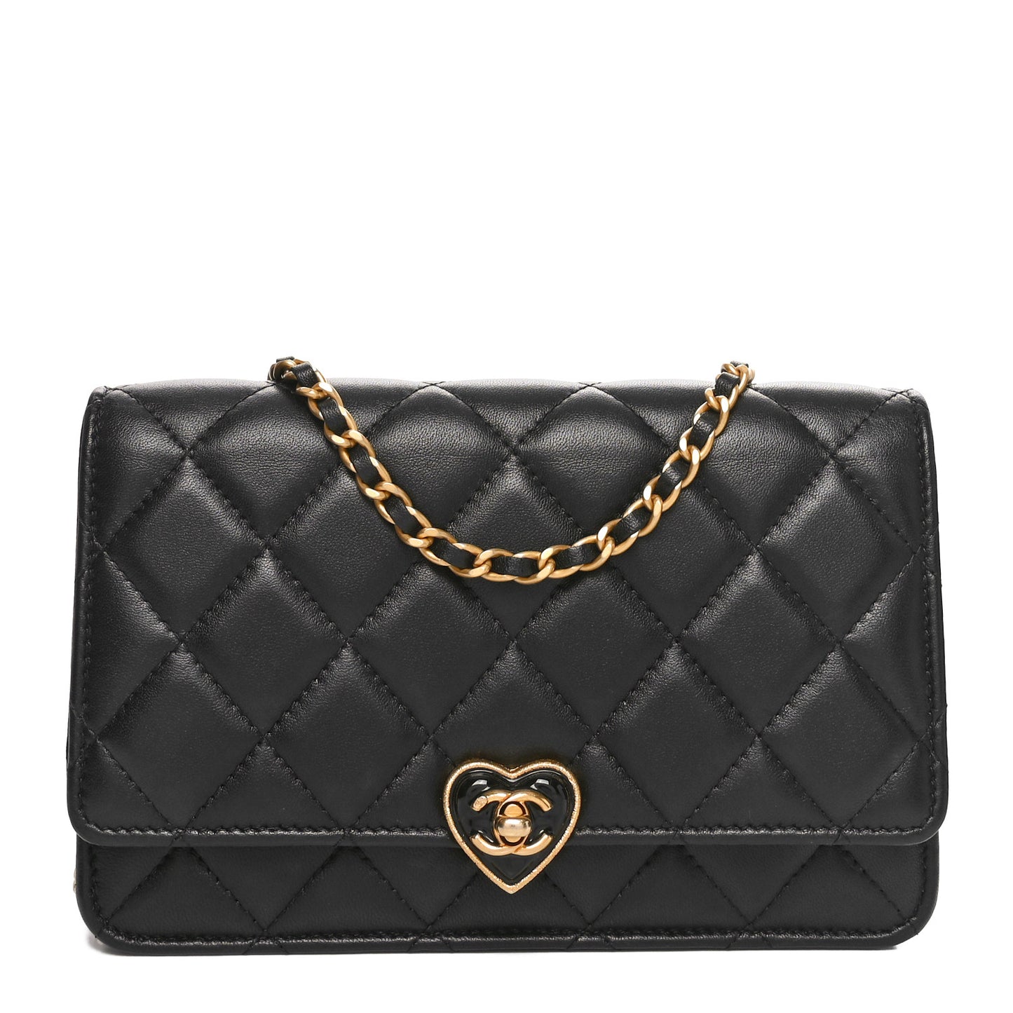 Lambskin Plexiglass Quilted Coco Love Wallet On Chain WOC Black