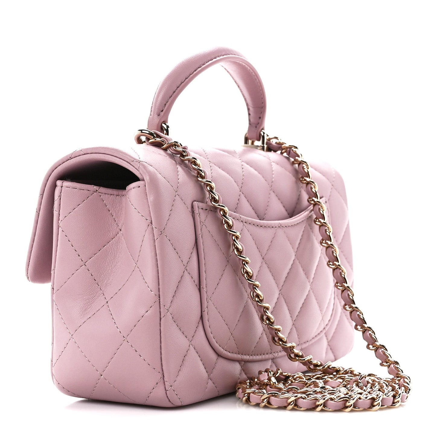 Lambskin Quilted Mini Top Handle Rectangular Flap Light Pink