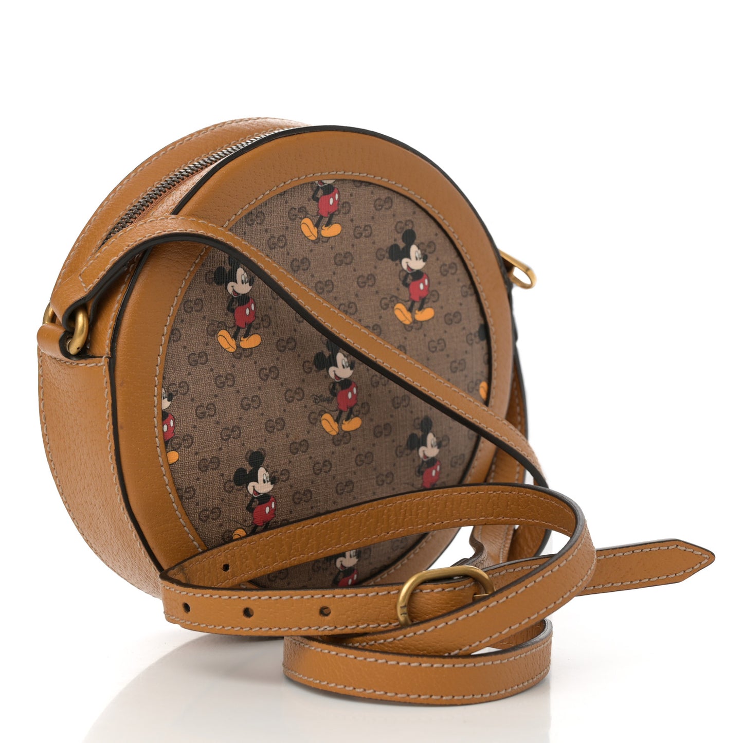 X DISNEY Mini Vintage GG Supreme Monogram Mickey Mouse Round Shoulder Bag Beige Vintage Sun Oil