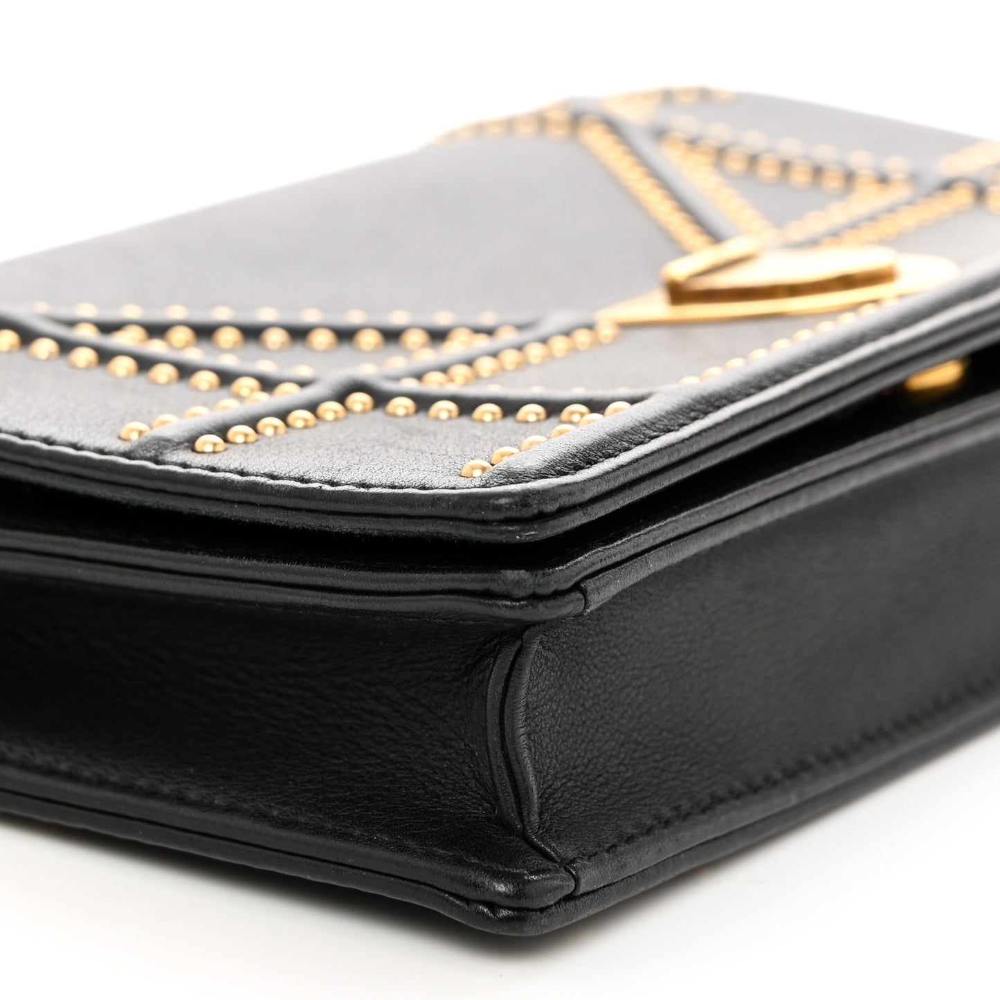 Calfskin Studded Diorama Wallet on Chain Pouch Black