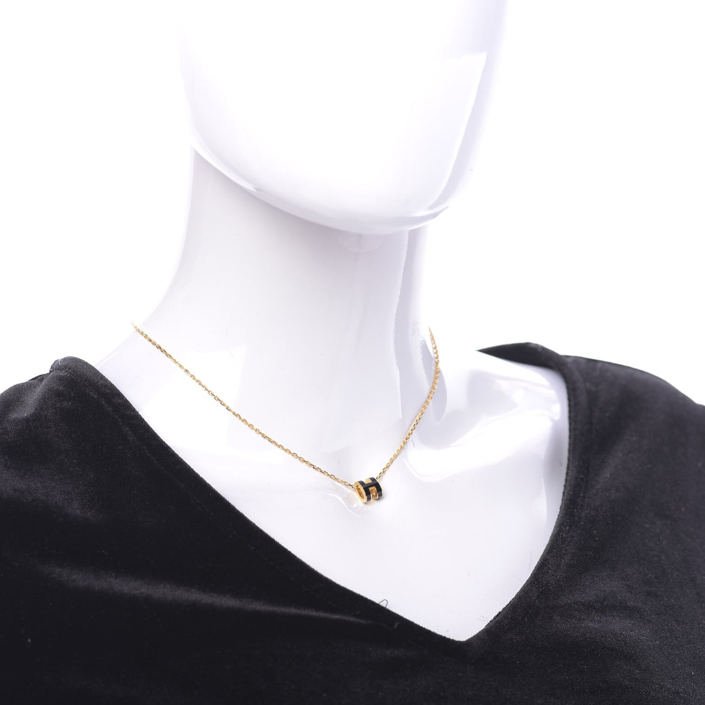 Lacquered Gold Pop H Pendant Necklace Black