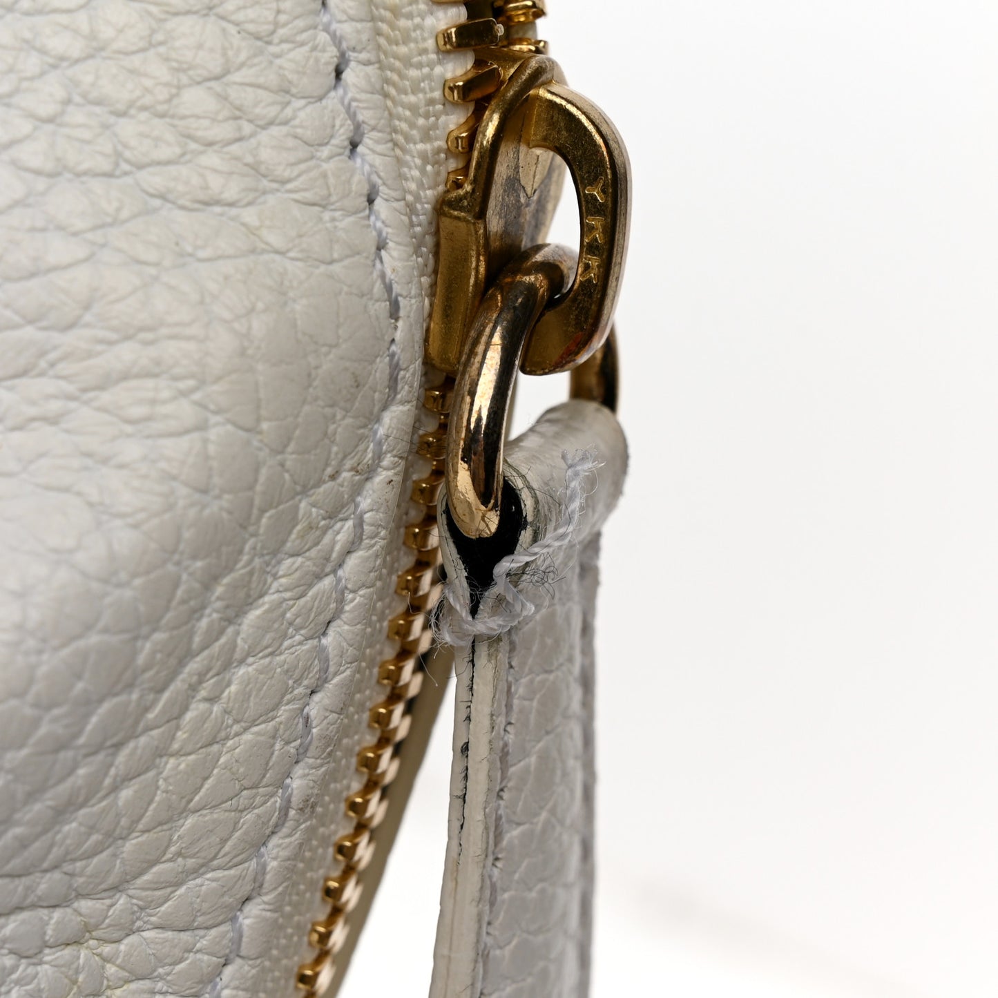 London Grainy Calfskin Small Greenwood Bowling Bag White