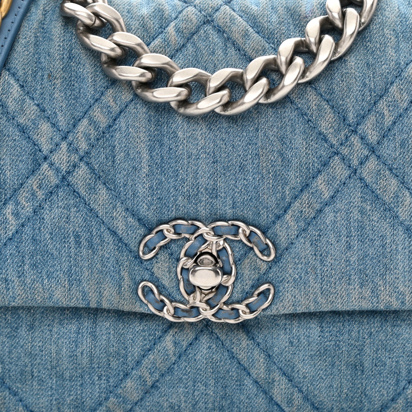 Denim Quilted Medium Chanel 19 Flap Blue