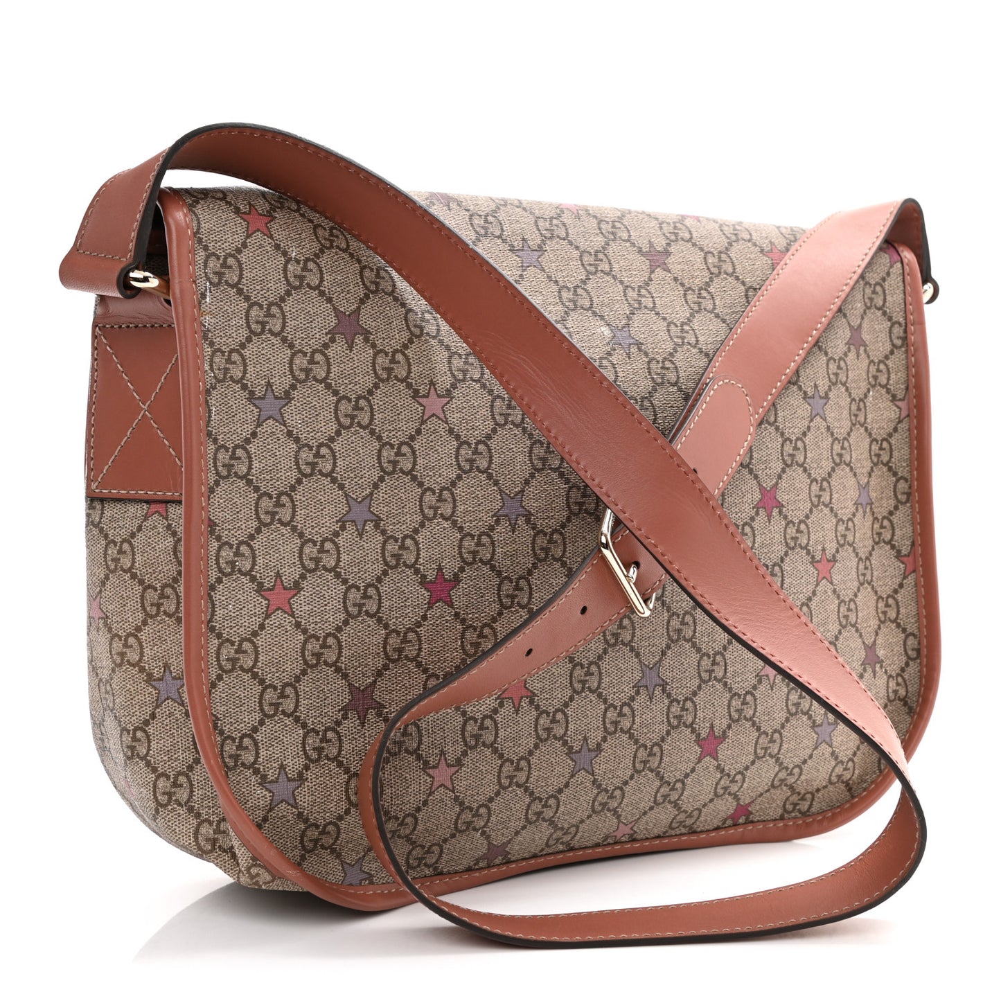 GG Supreme Monogram Stars Medium Double Buckle Flap Messenger Bag Beige Pink