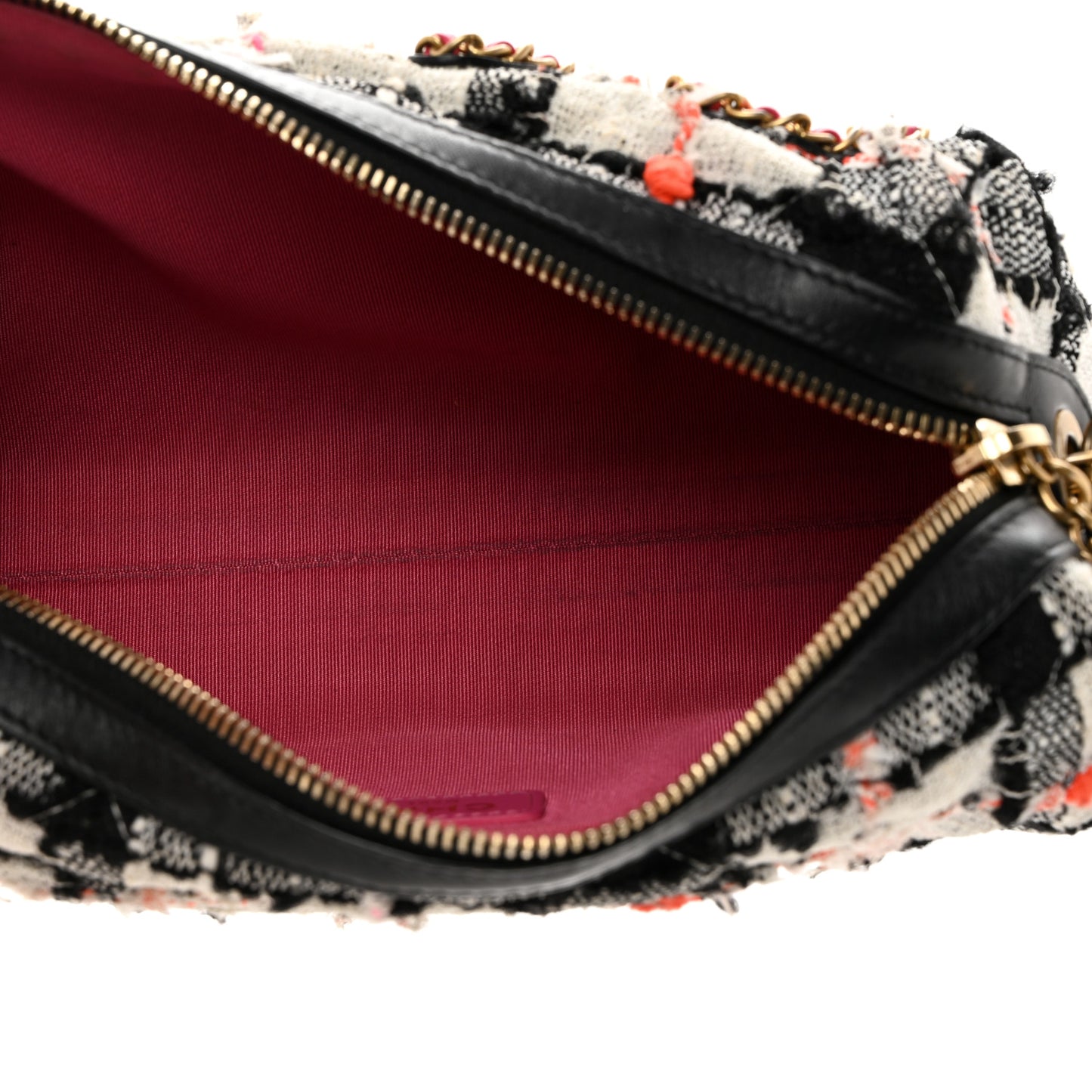 Tweed Calfskin Signe Bowling Bag White Black