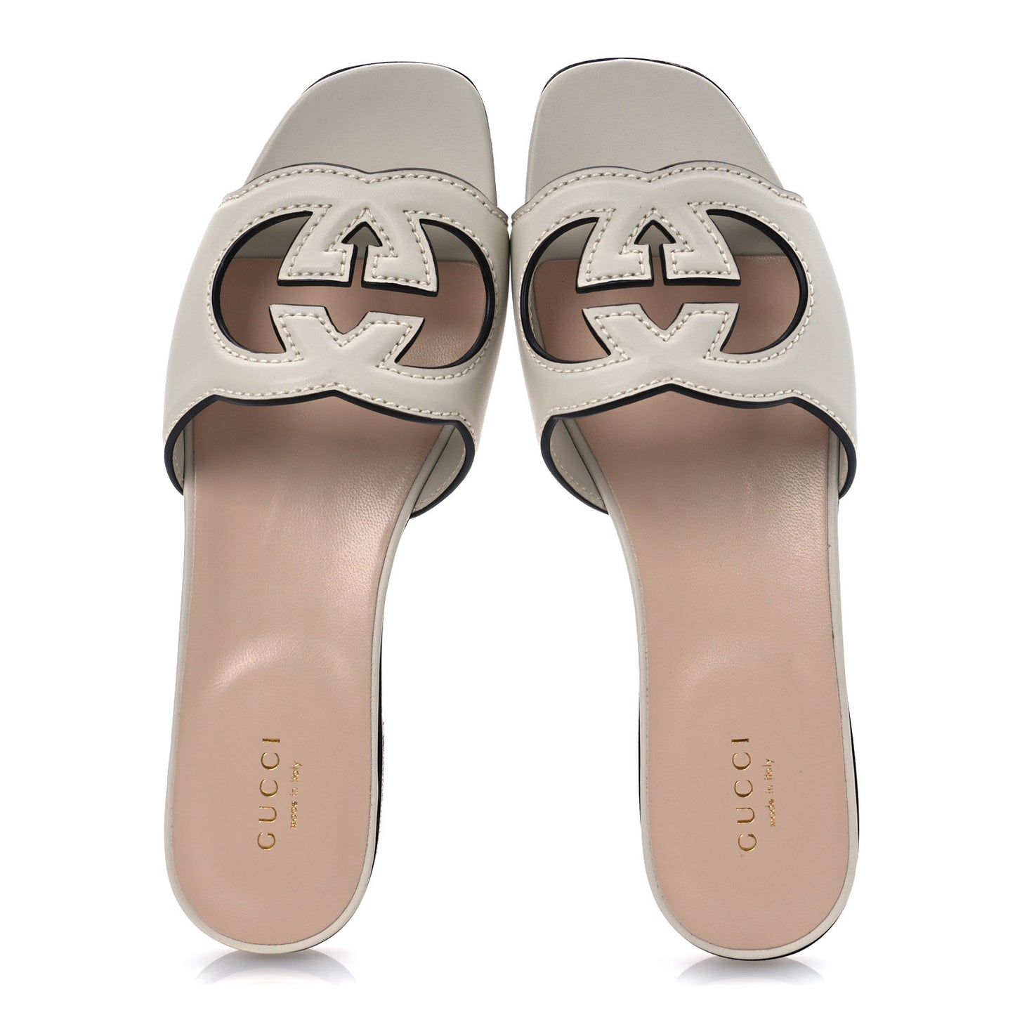 Cosmos Softy Calfskin Interlocking G Cut Out Slide Sandals 37 Mystic White