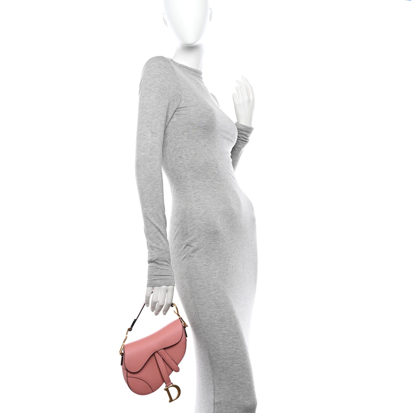 Grained Calfskin Mini Saddle Bag Pink