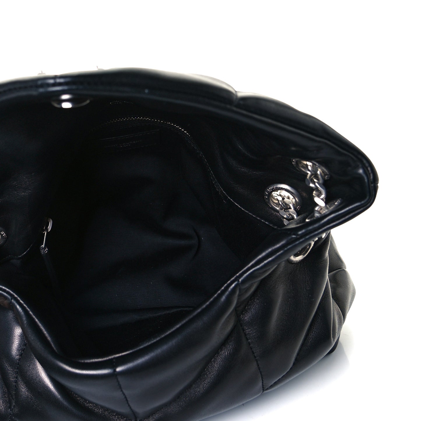 Lambskin Quilted Small Loulou Puffer Monogram Chain Satchel Black