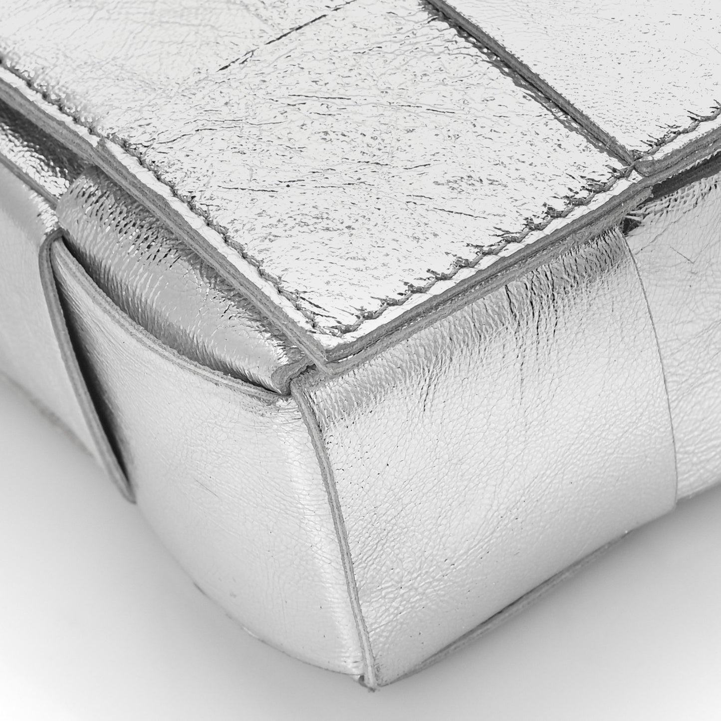 Metallic Lambskin Maxi Intrecciato Cassette Crossbody Bag Silver