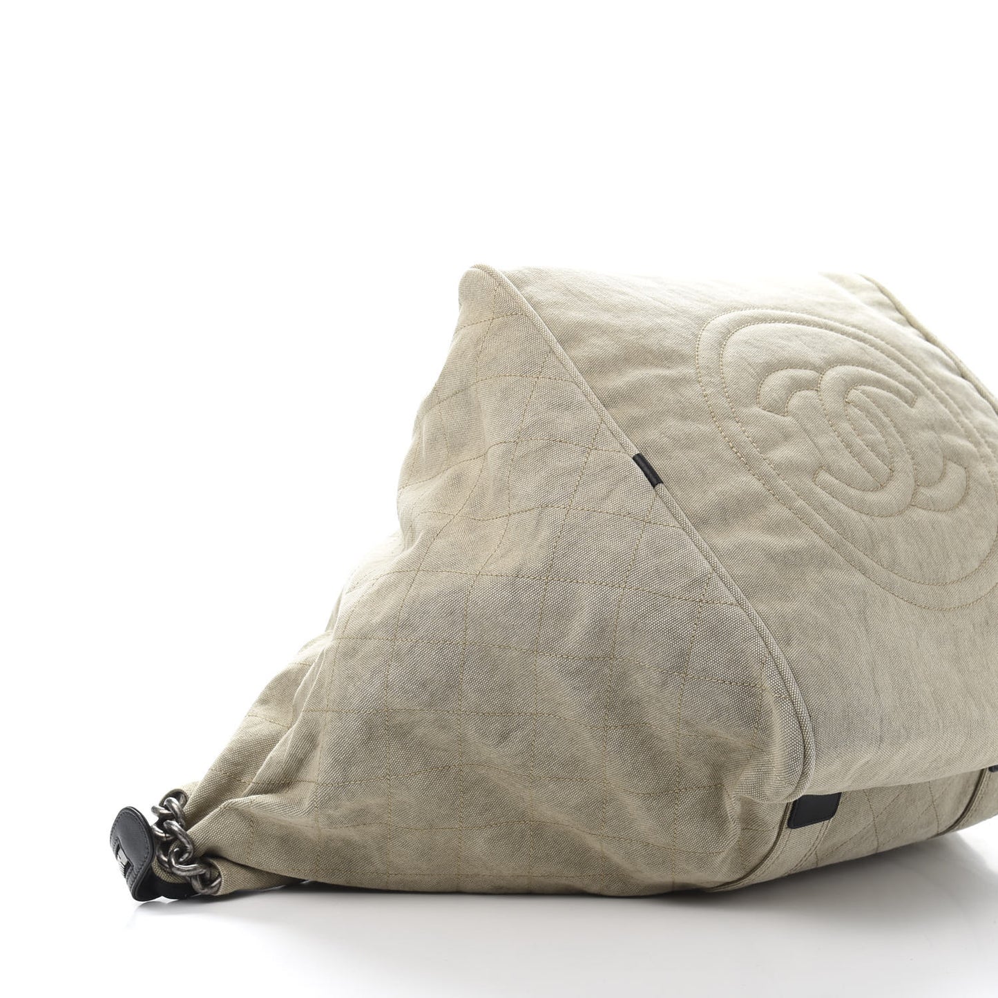 Washed Toile Calfskin Quilted Large Street Style Travel Bag Beige Black