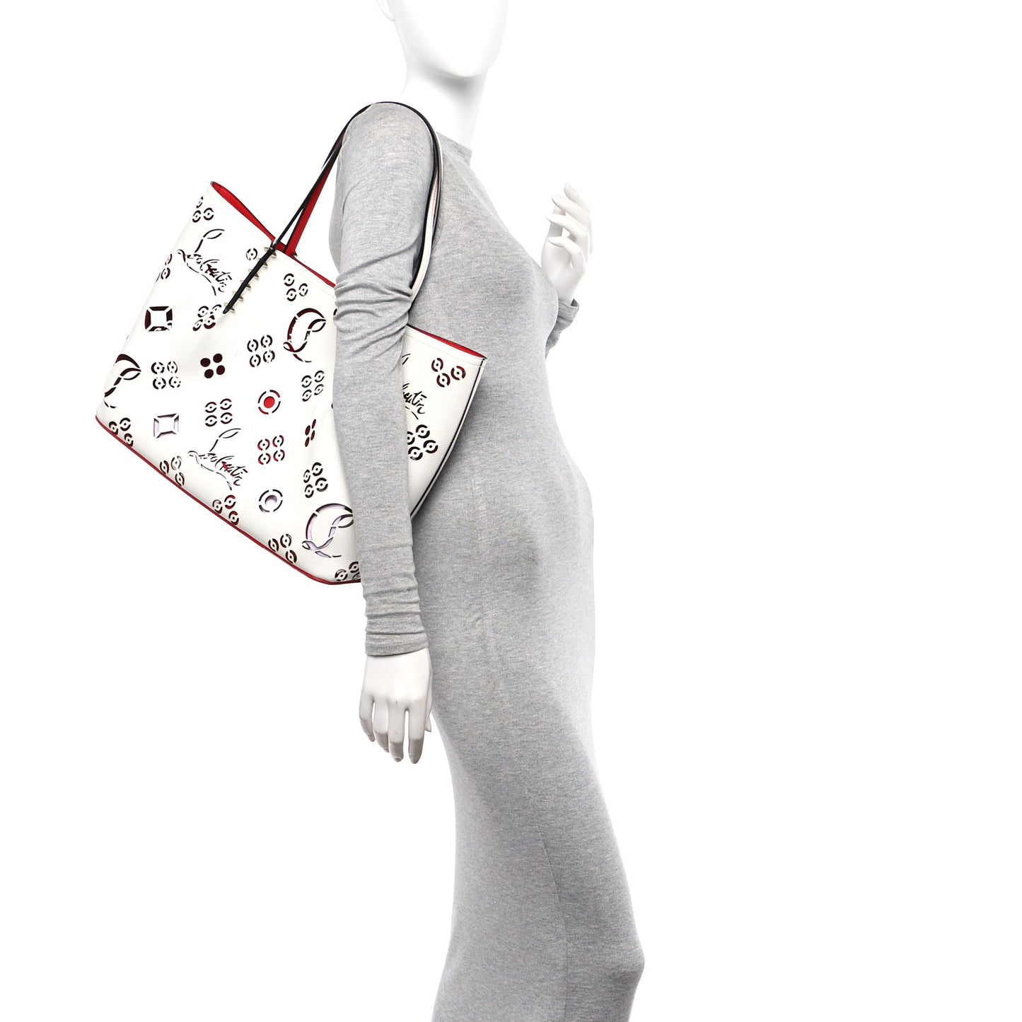 Calfskin Perforated Large Loubinthesky Cabarock Spikes Tote Snow