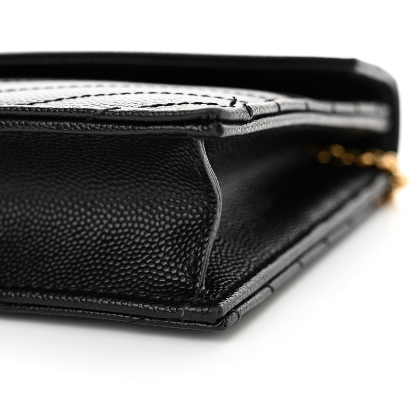 Grain De Poudre Matelasse Chevron Monogram Envelope Chain Wallet Black