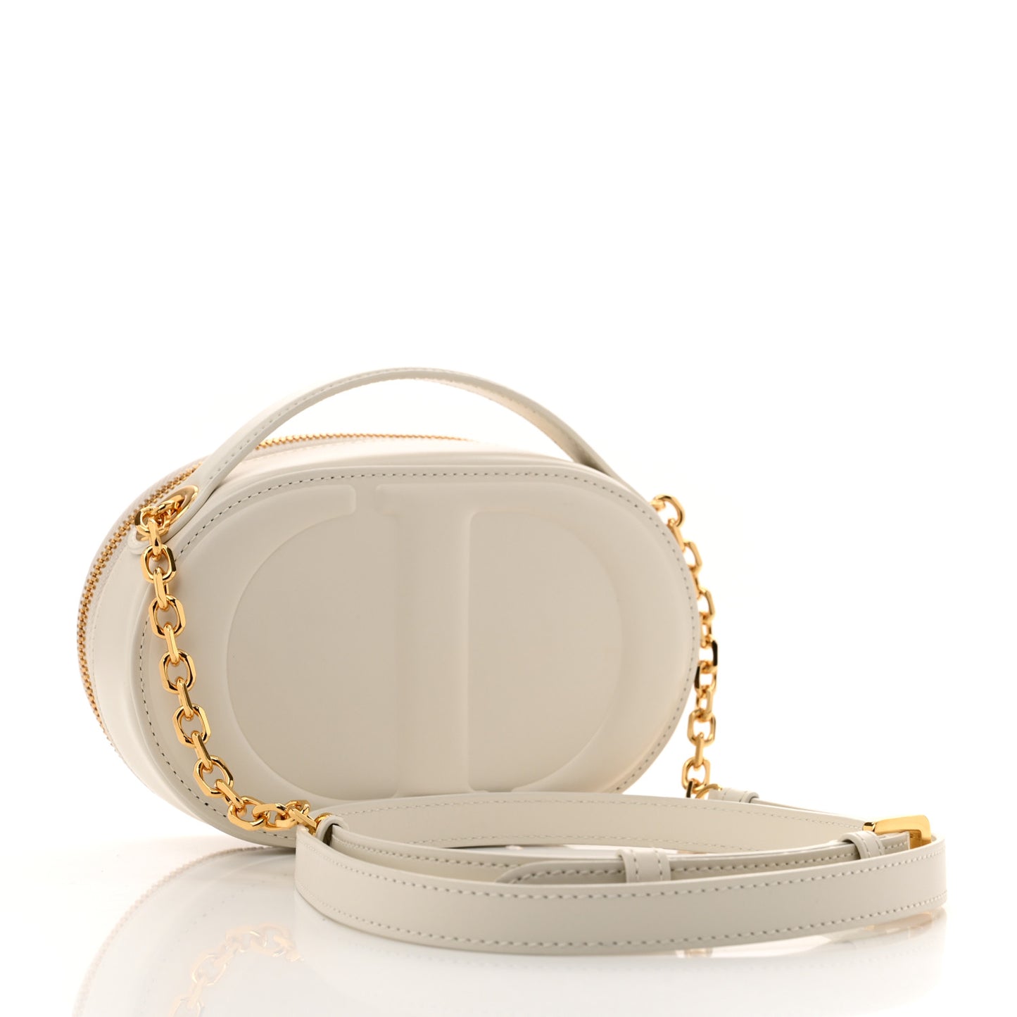 Calfskin CD Signature Oval Crossbody Camera Bag Latte