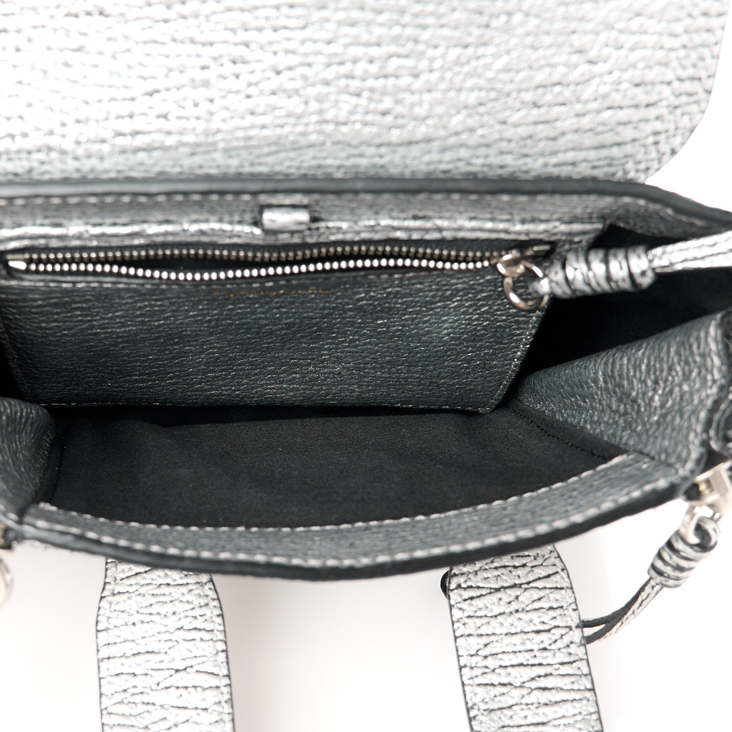 Metallic Textured Calfskin Mini Pashli Satchel Black Silver