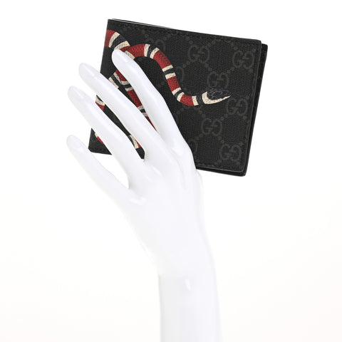 GG Supreme Monogram Kingsnake Nice Bi-Fold Wallet Black Grey