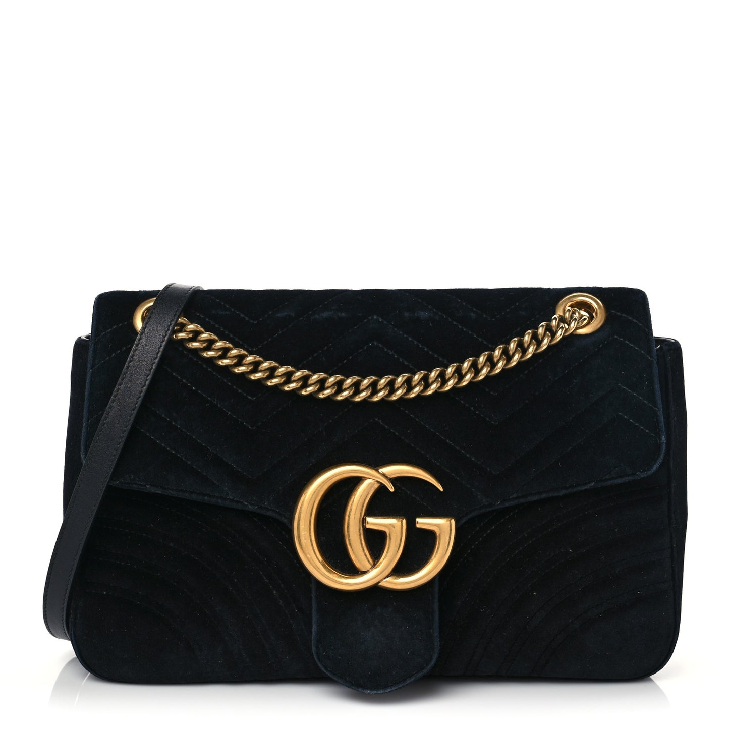 Velvet Matelasse Medium GG Marmont Shoulder Bag Black