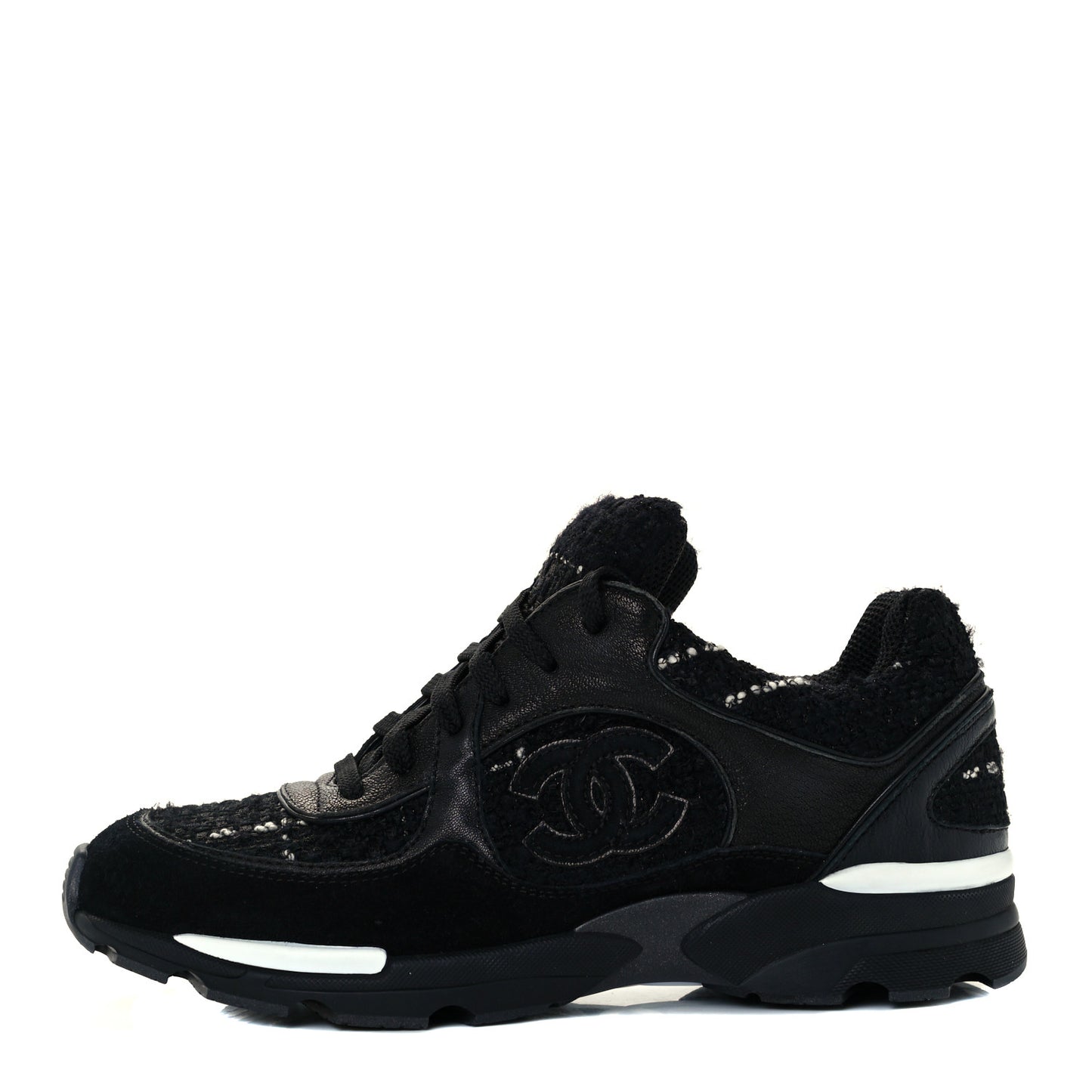 Tweed Suede Goatskin CC Sneakers 37 Black White