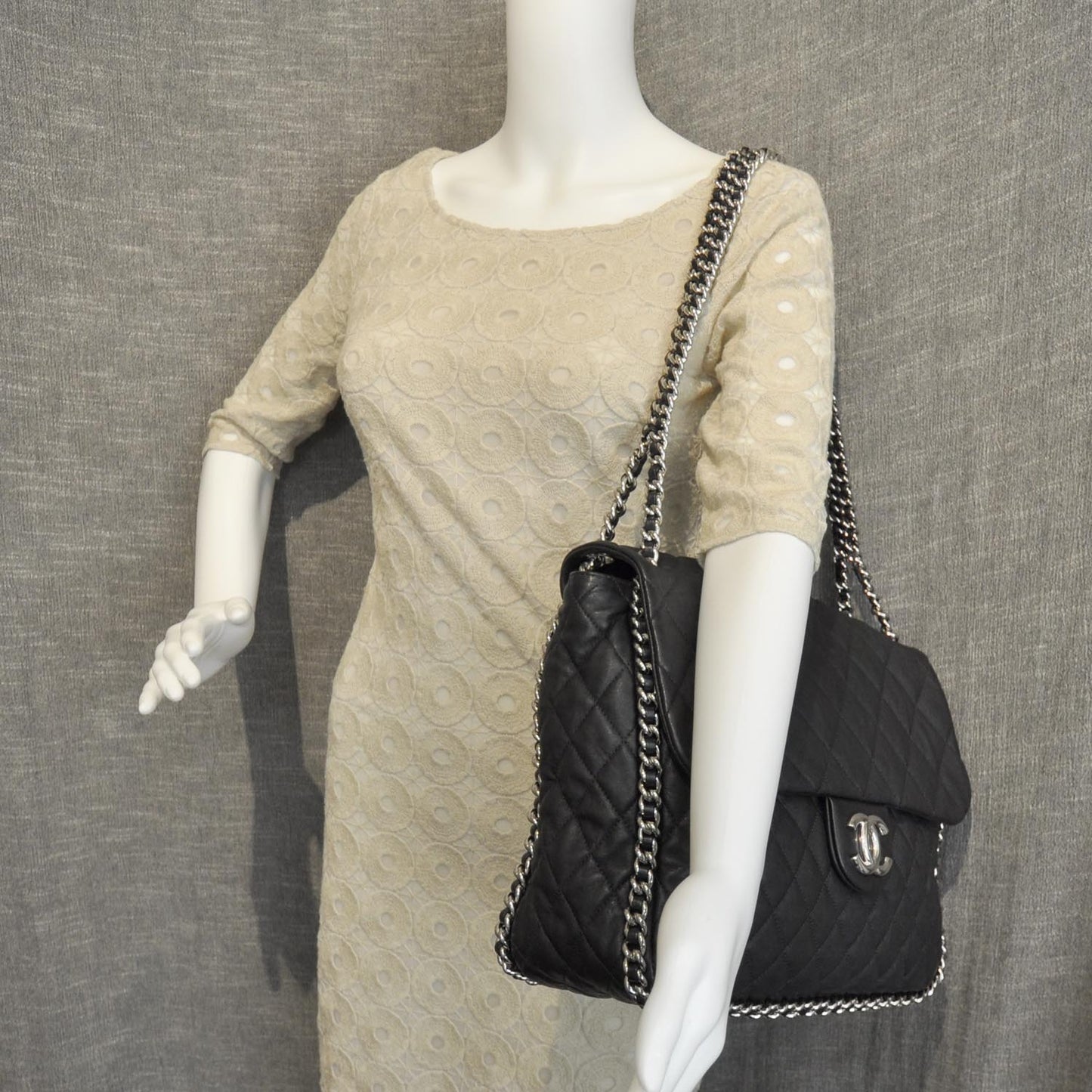 Lambskin Chain Around Maxi Flap Bag Black