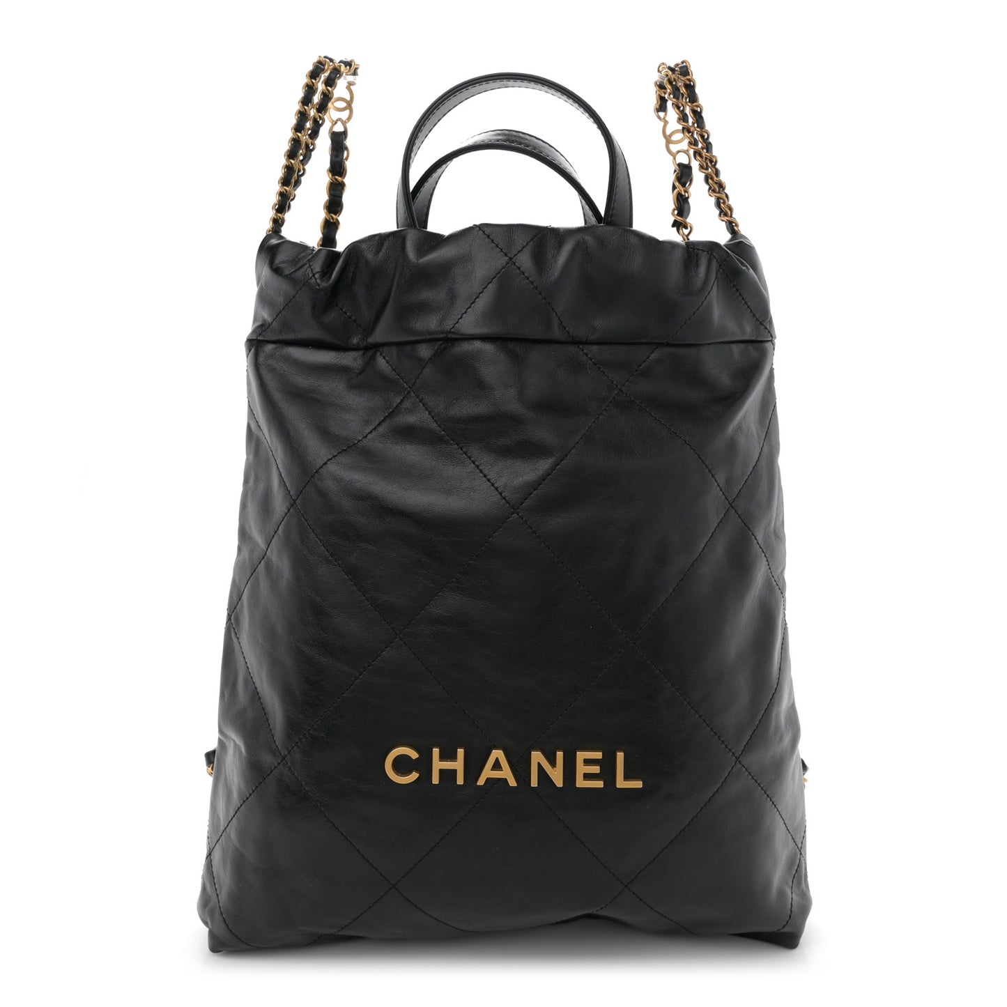 Shiny Calfskin Quilted Chanel 22 Backpack Black