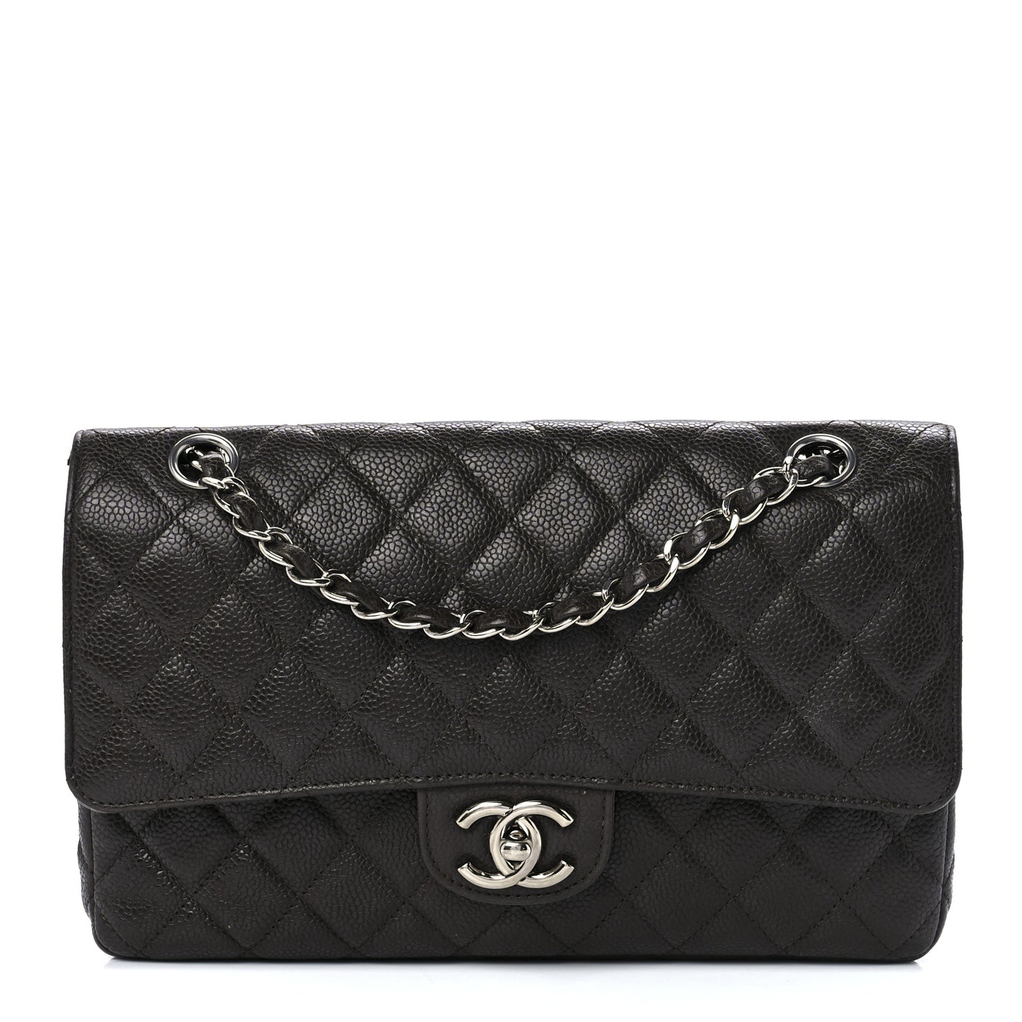 Caviar Quilted Medium Double Flap Dark Brown