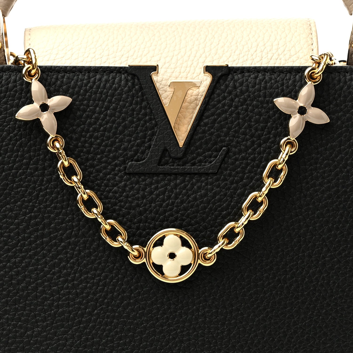 Louis Vuitton Taurillon Flower Chain Capucines MM Black Galet Gray Pearly Cream 8 of 11