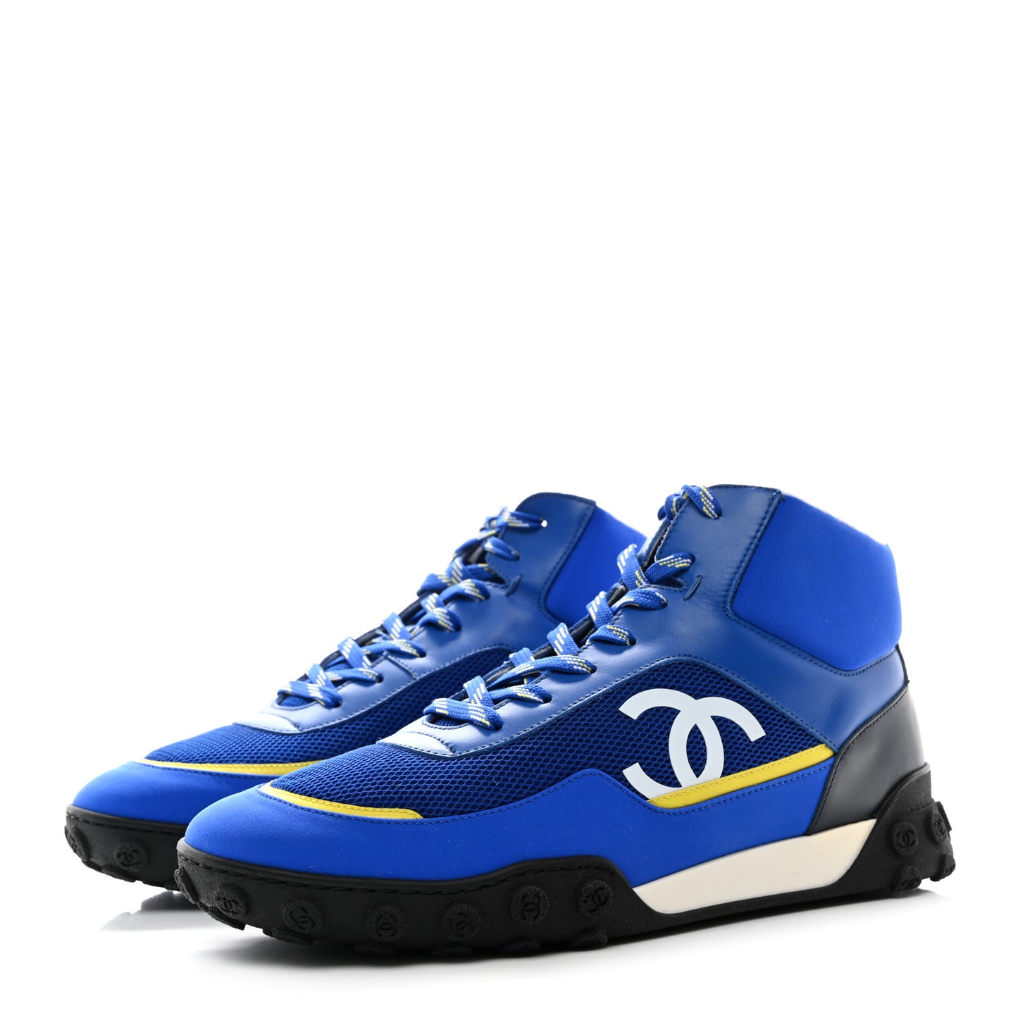 Mesh Lycra Calfskin Womens High Top Sneakers 42 Royal Blue