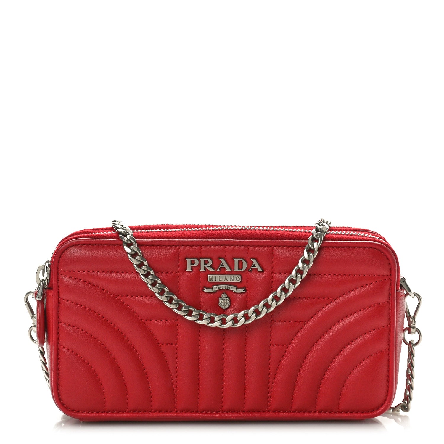 Prada Soft Calfskin Diagramme Double Zip Chain Crossbody Bag Rosso 1 of 9