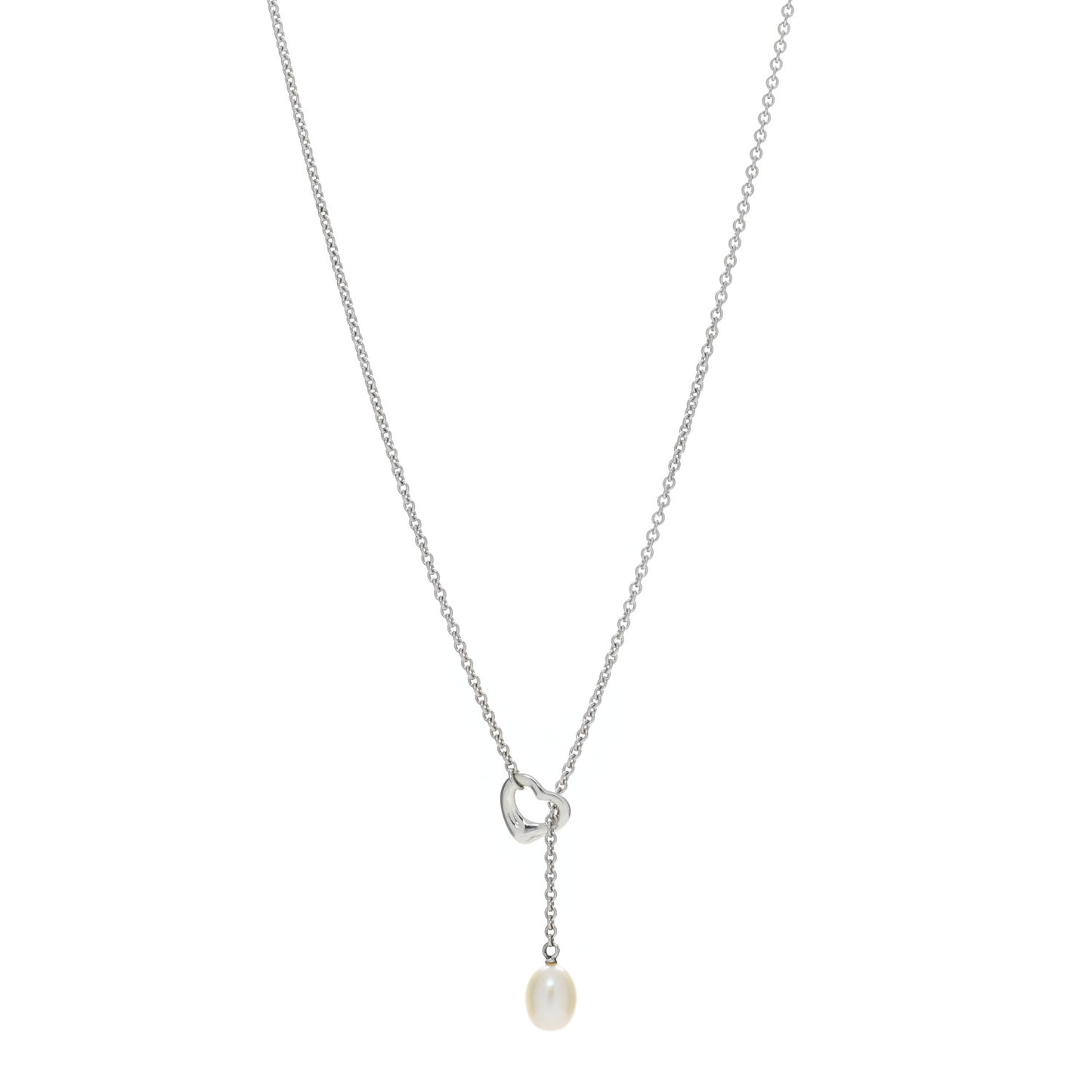 Sterling Silver Pearl 7.5-8mm Elsa Peretti Open Heart Lariat Necklace