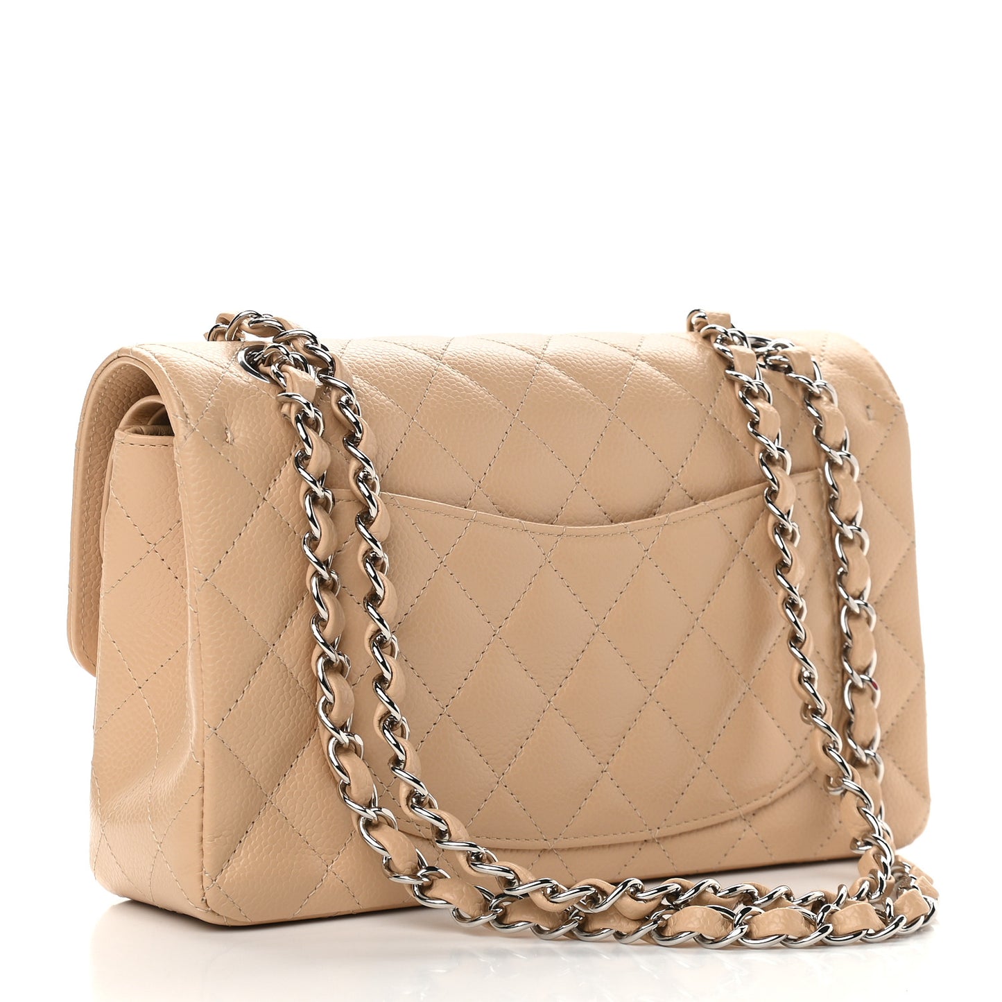 Caviar Quilted Small Double Flap Beige