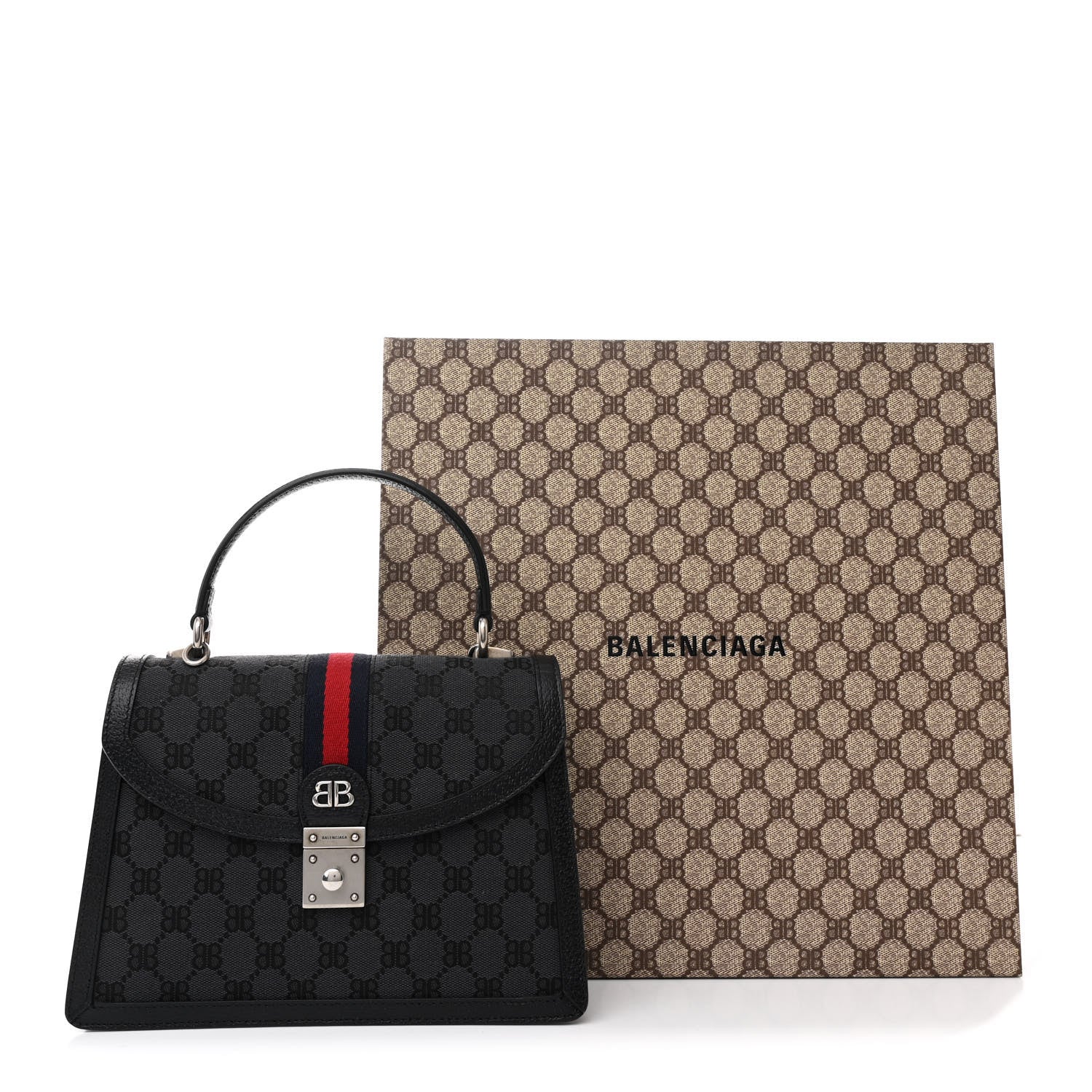 Gucci X BALENCIAGA BB Supreme Monogram Web Small Top Handle Bag Black 12 of 12