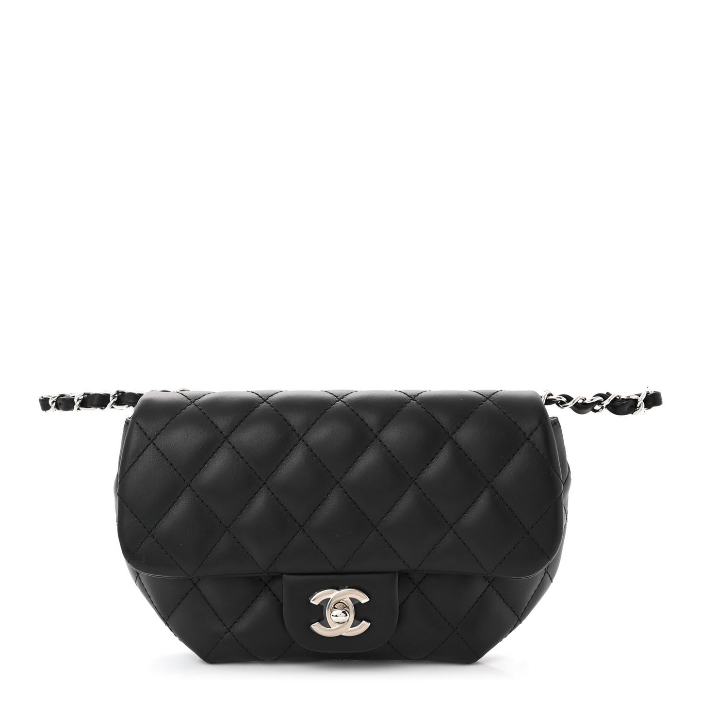 Calfskin Quilted CC Uniform Flap Belt Bag Black
