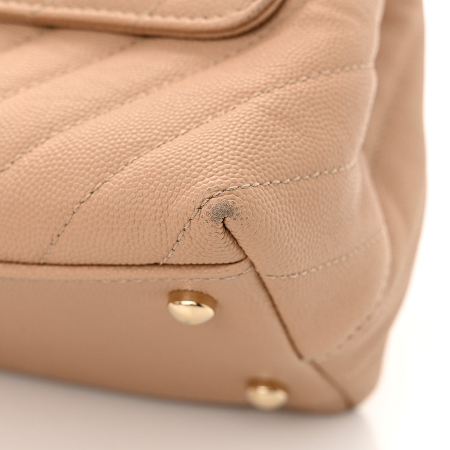Caviar Chevron Quilted Small Coco Handle Flap Beige