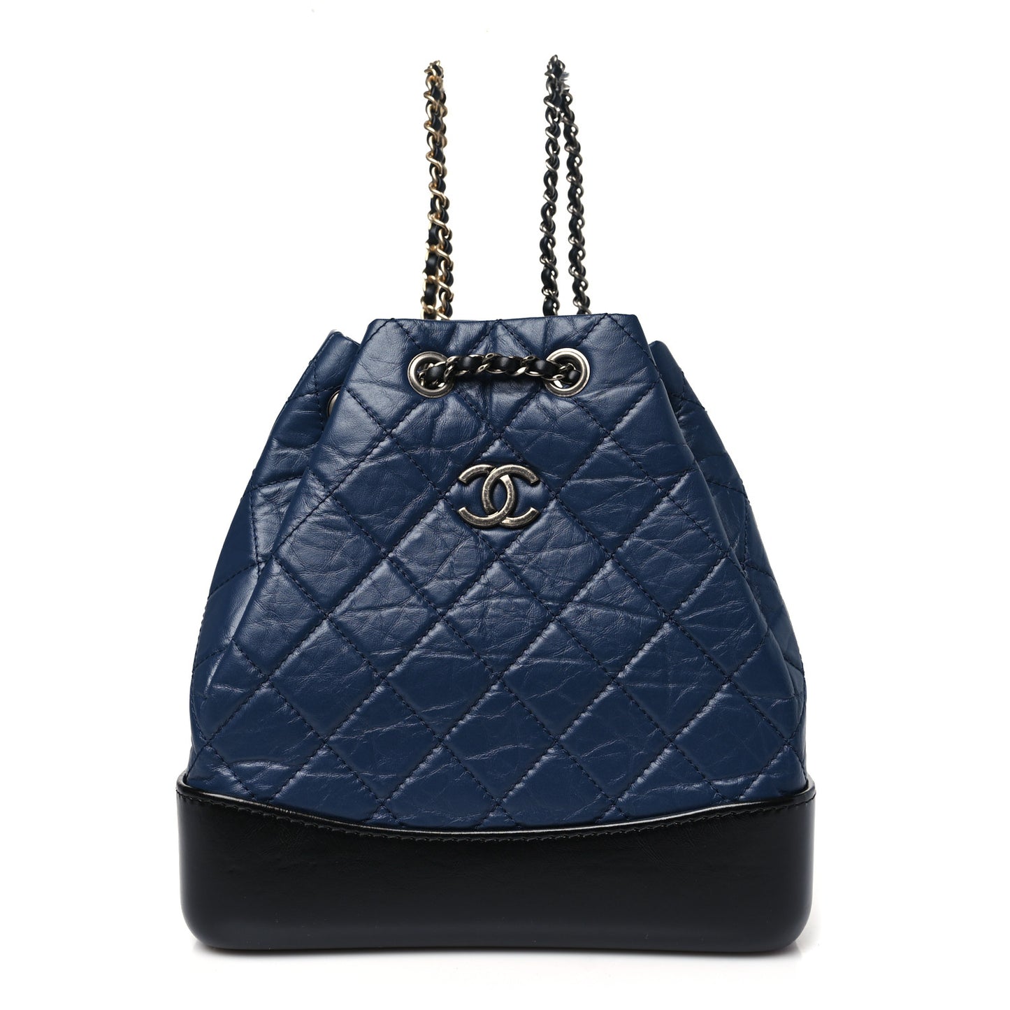 Aged Calfskin Quilted Gabrielle Backpack Navy Black