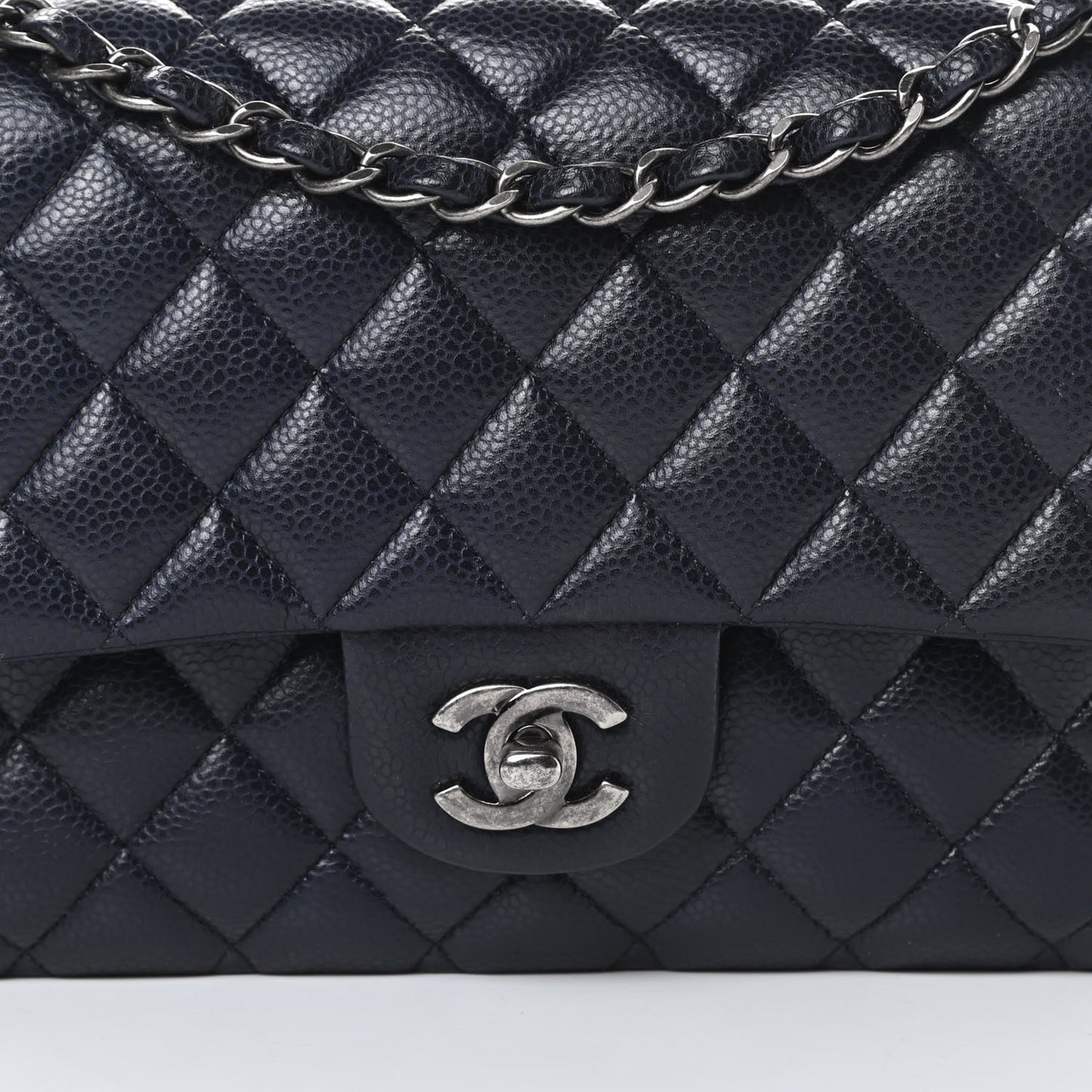 Caviar Quilted Medium Double Flap Navy