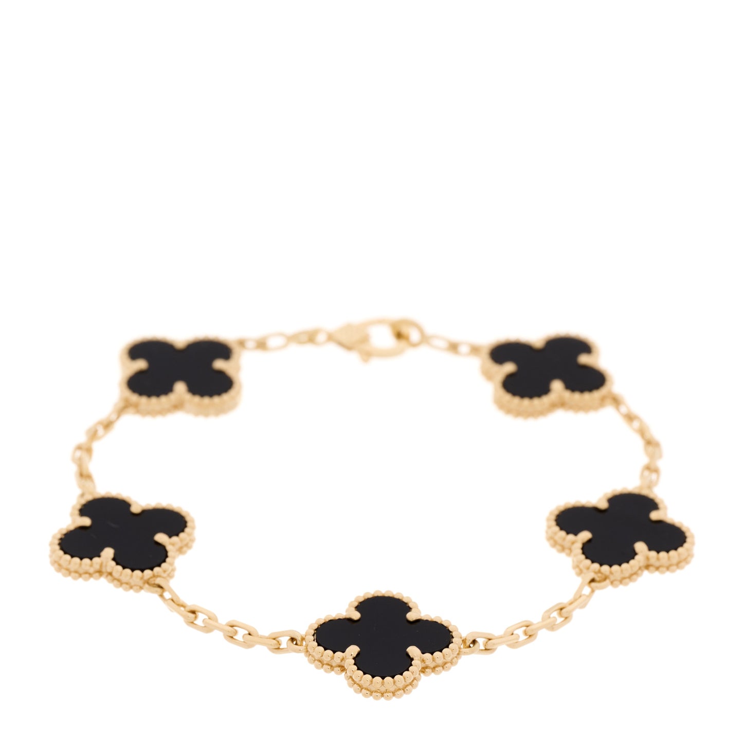 18K Yellow Gold Black Onyx 5 Motifs Vintage Alhambra Bracelet